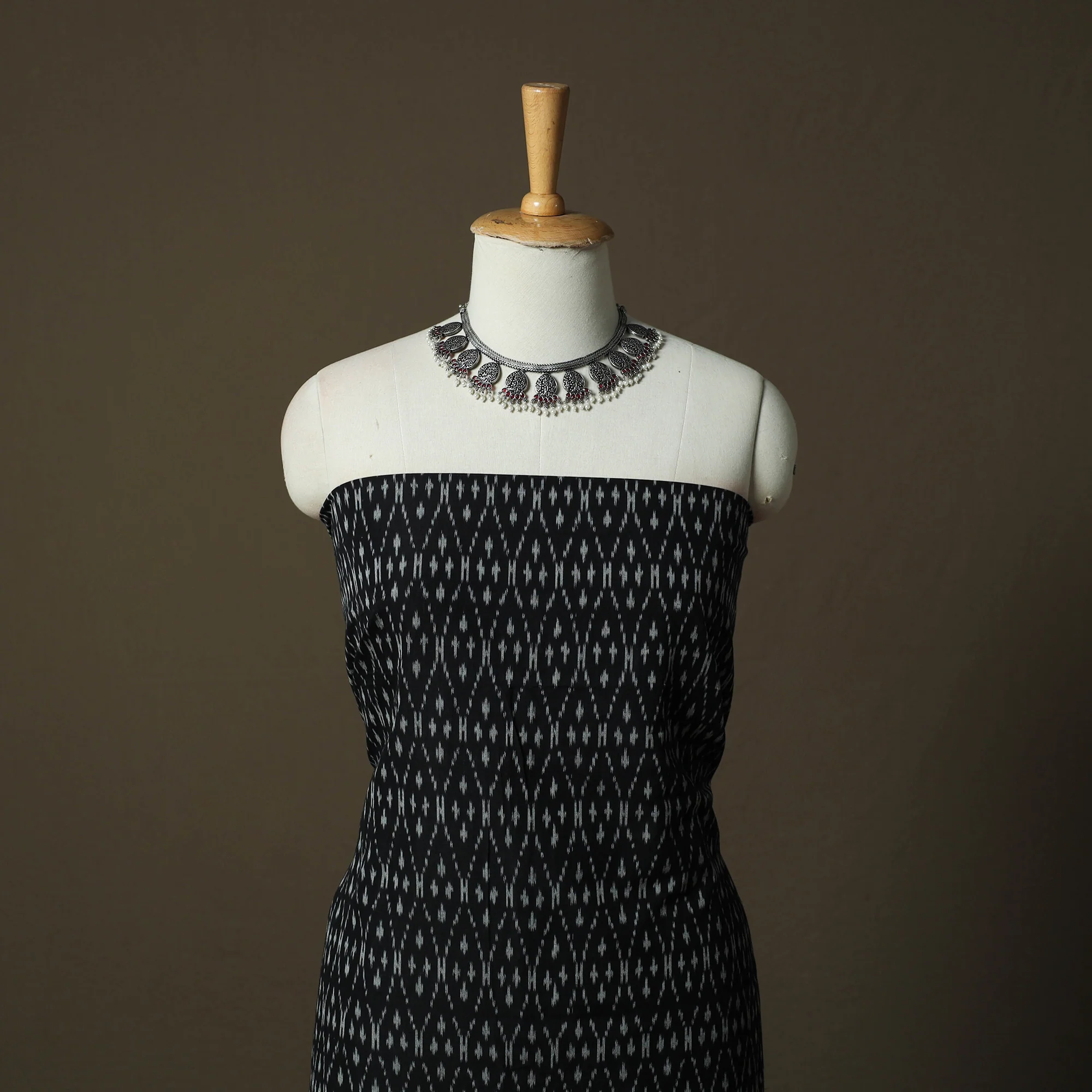 Black - Handloom Mercerised Cotton Pochampally Ikat 2pc Unstitched Dress Material Kurta Set 29 - Image 2