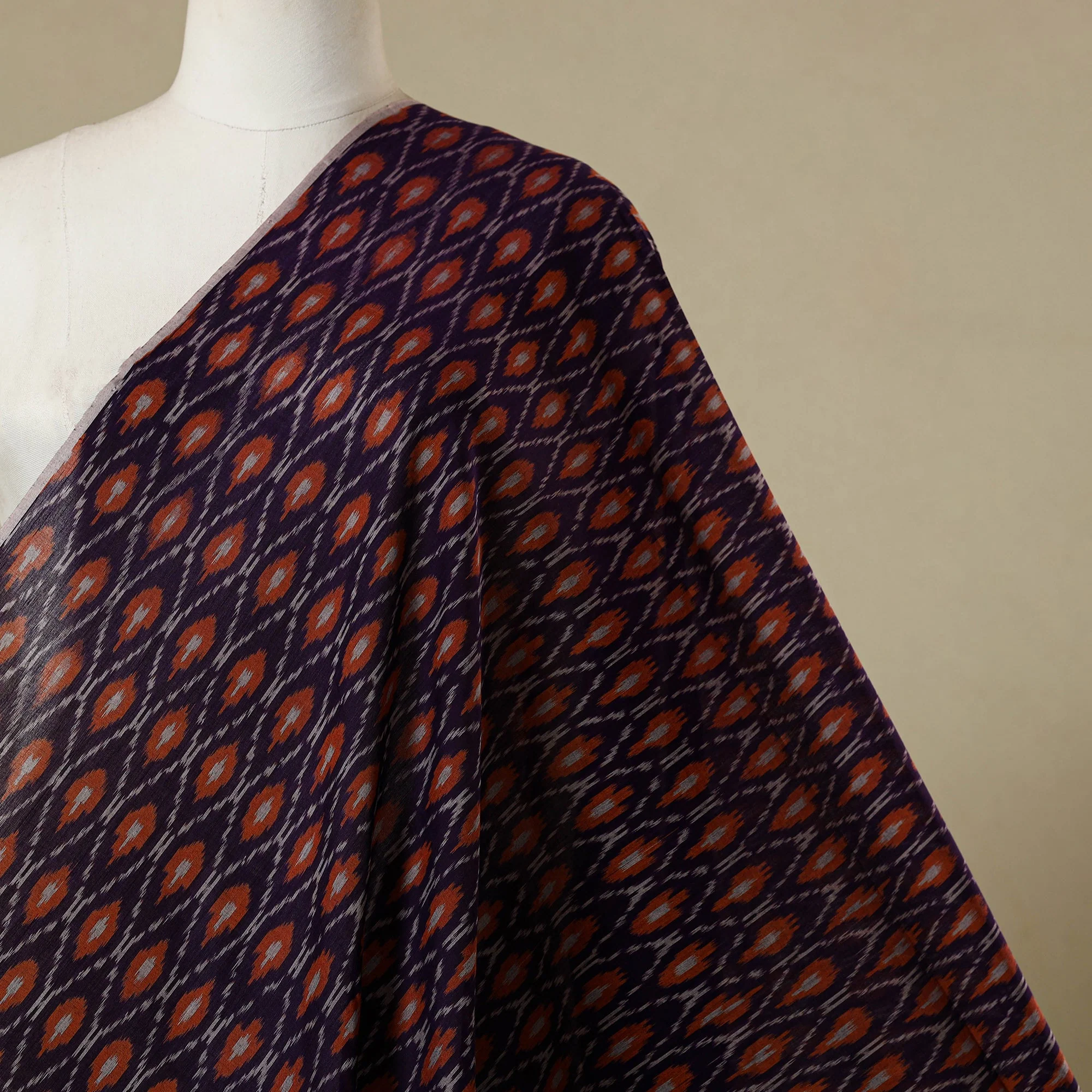 Purple - Handloom Mercerised Cotton Pochampally Ikat Fabric 14 - Image 2