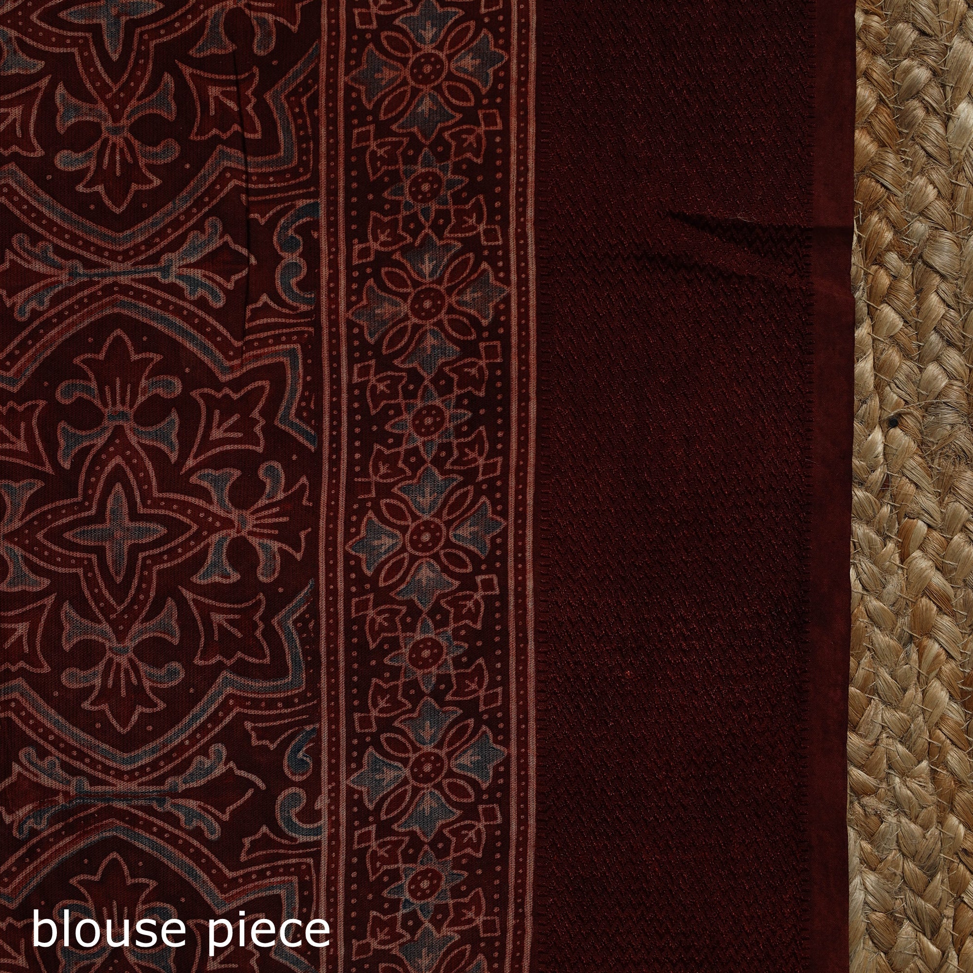 Maroon - Handloom Natural Dyed Hand Block Print Maheshwari Cotton Ajrakh Saree with Tassels 04 - Image 5