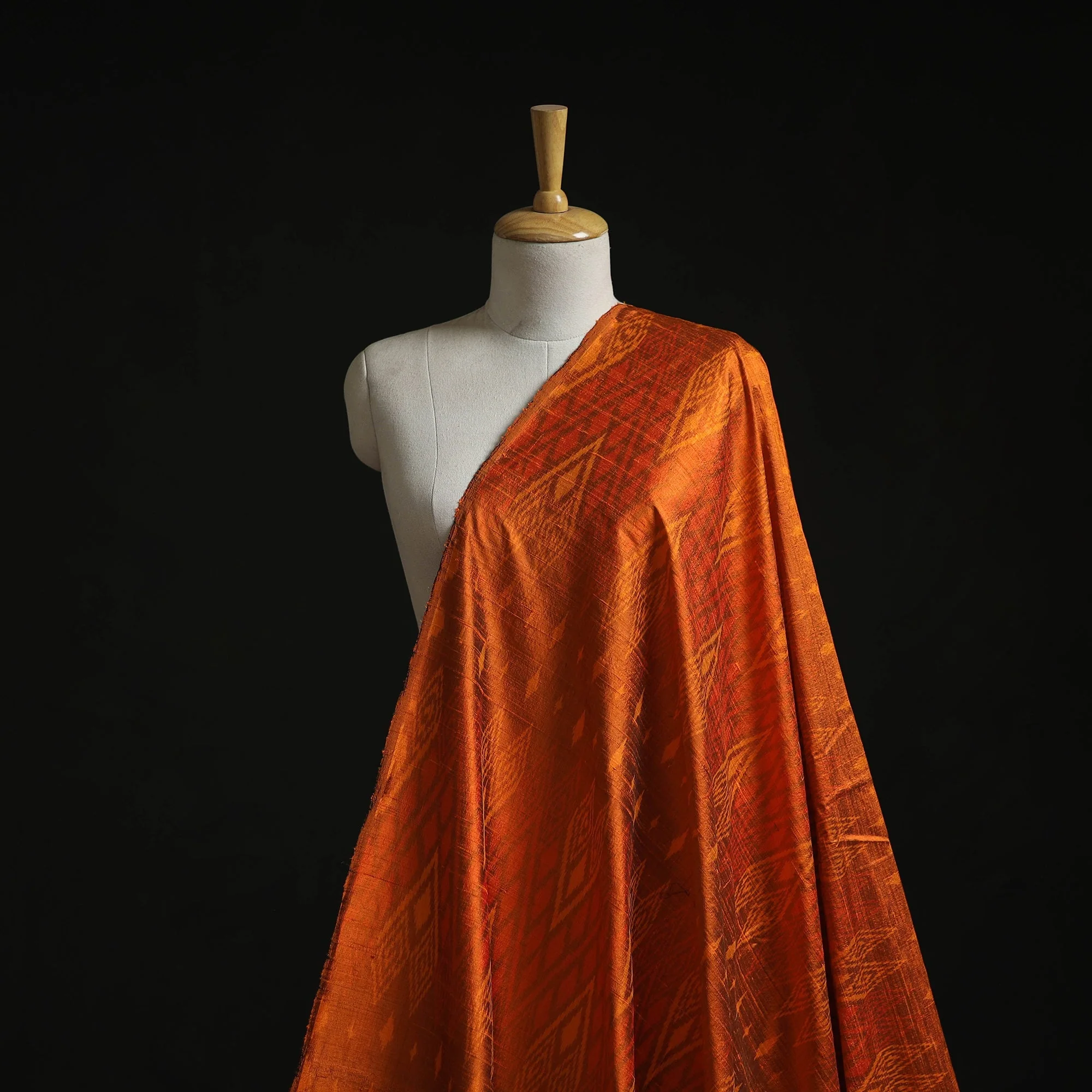 Orange - Handloom Raw Silk Pochampally Ikat Fabric 07