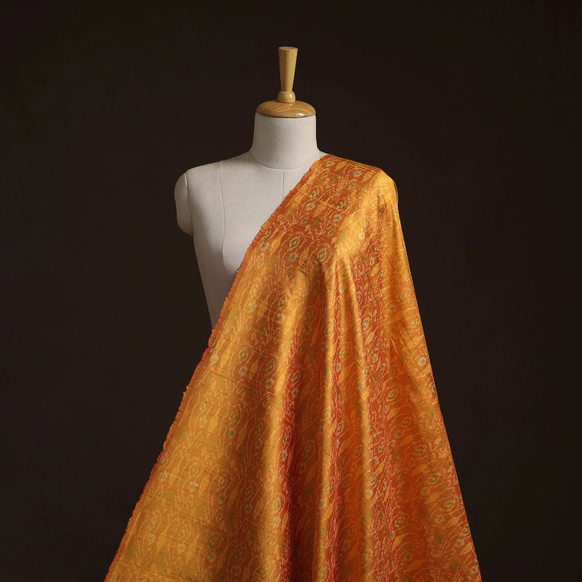 Orange - Handloom Raw Silk Pochampally Ikat Fabric 07