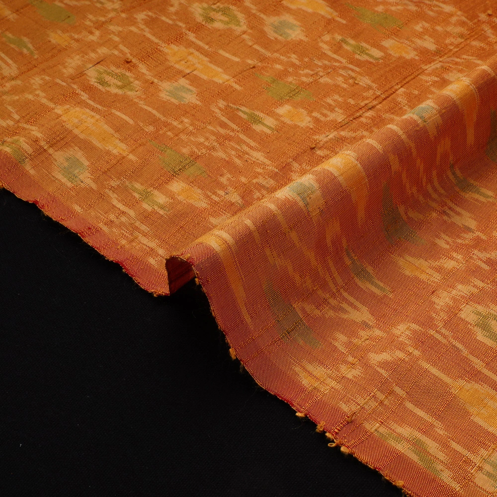 Orange - Handloom Raw Silk Pochampally Ikat Fabric 07 - Image 4
