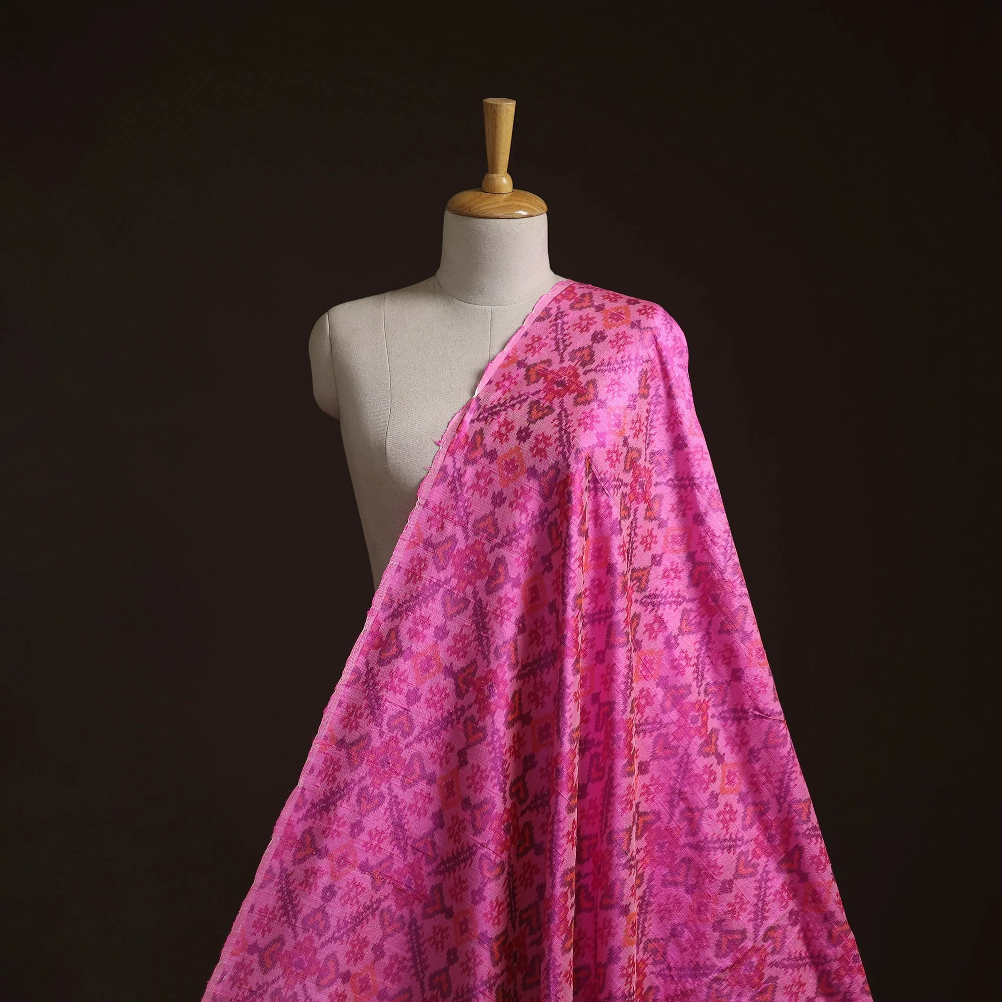 Pink - Handloom Raw Silk Pochampally Ikat Fabric 13