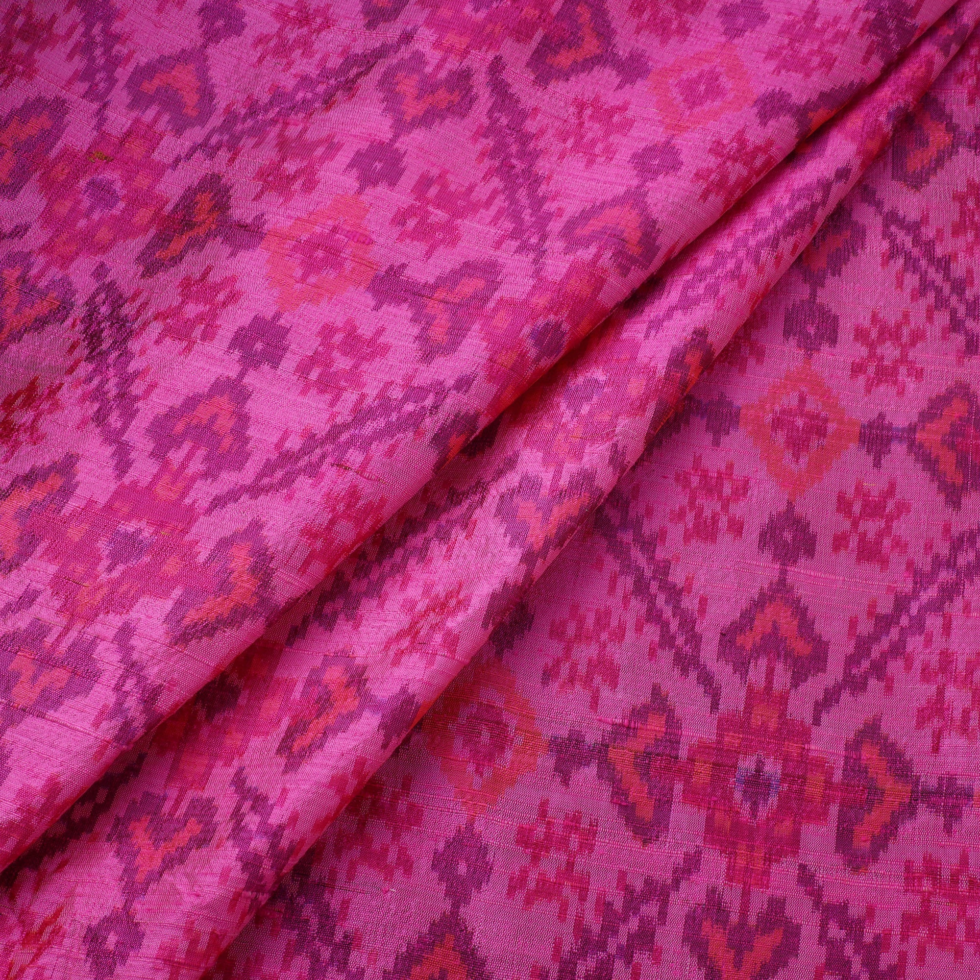 Pink - Handloom Raw Silk Pochampally Ikat Fabric 13 - Image 2