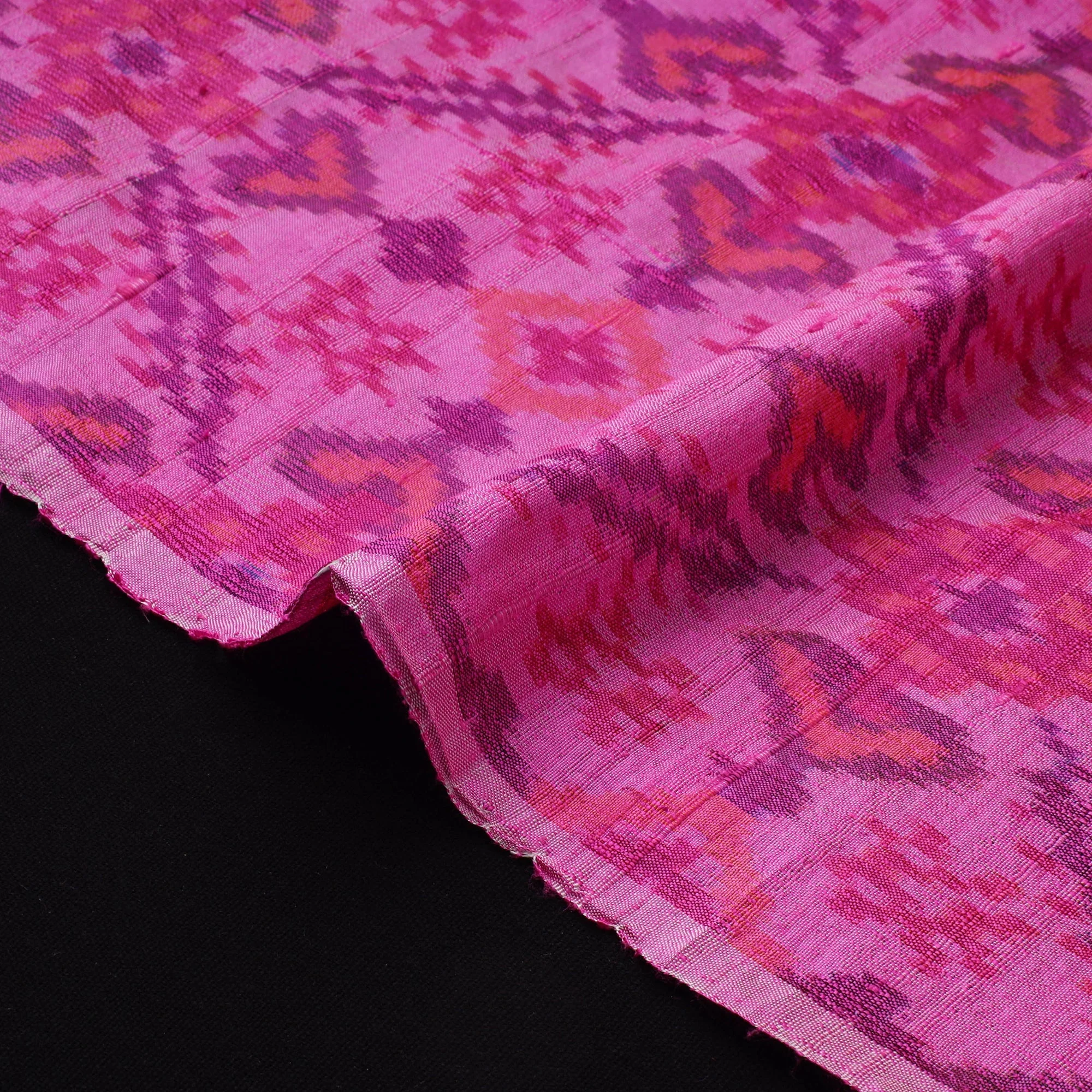 Pink - Handloom Raw Silk Pochampally Ikat Fabric 13 - Image 4