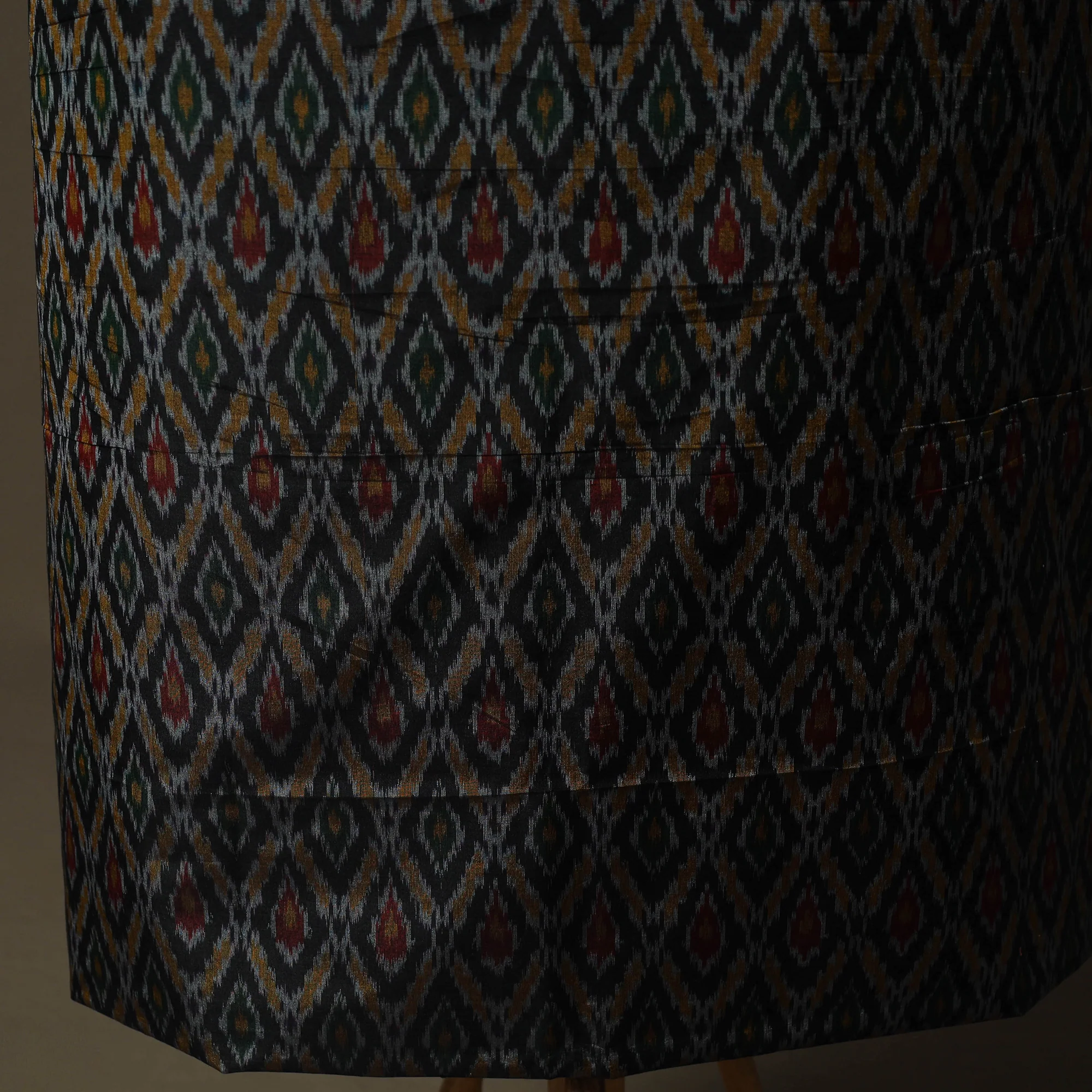 Black - Handloom Sico Pochampally Ikat 2pc Unstitched Dress Material Kurta Set 11 - Image 5