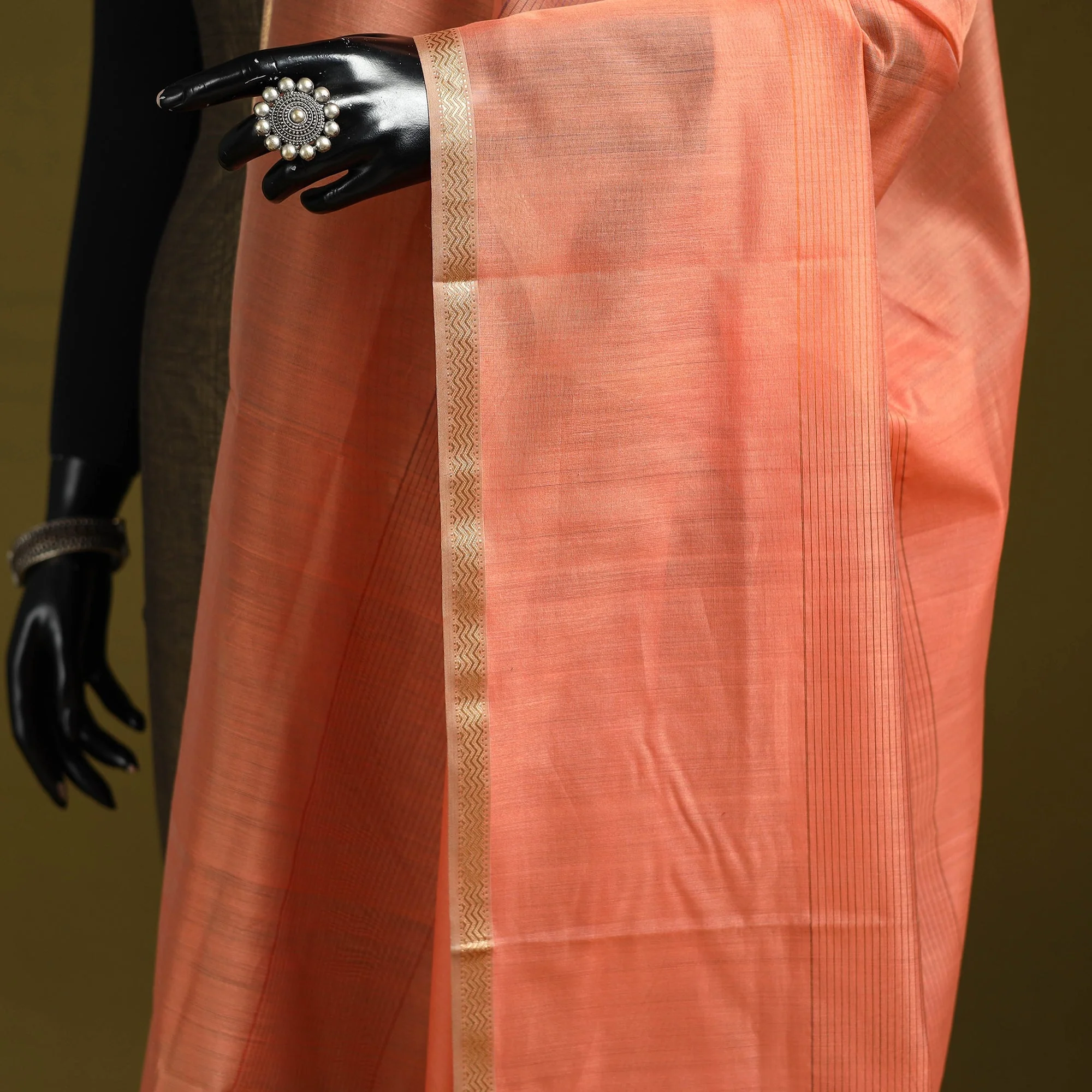Orange - Handloom Silk Cotton Maheshwari Dupatta with Zari Border 04 - Image 3