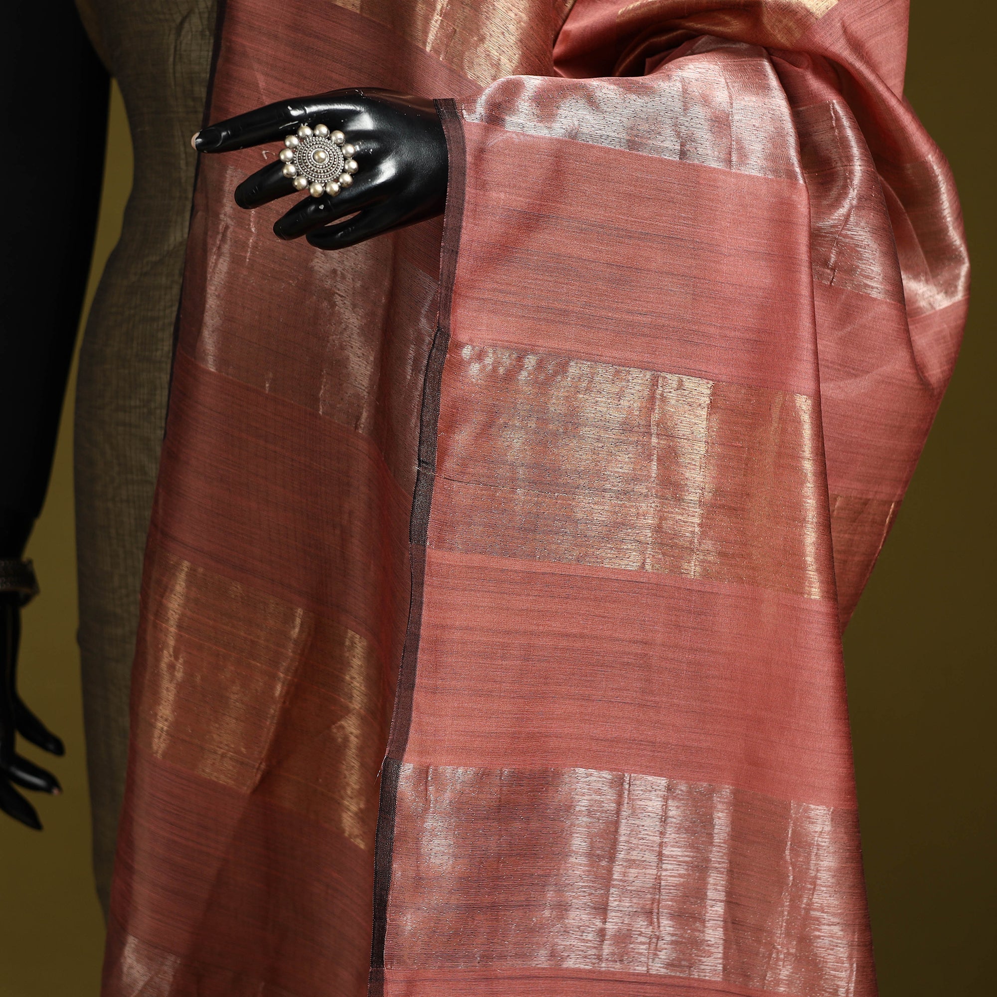 Peach - Handloom Silk Cotton Zari Work Maheshwari Dupatta 41 - Image 3
