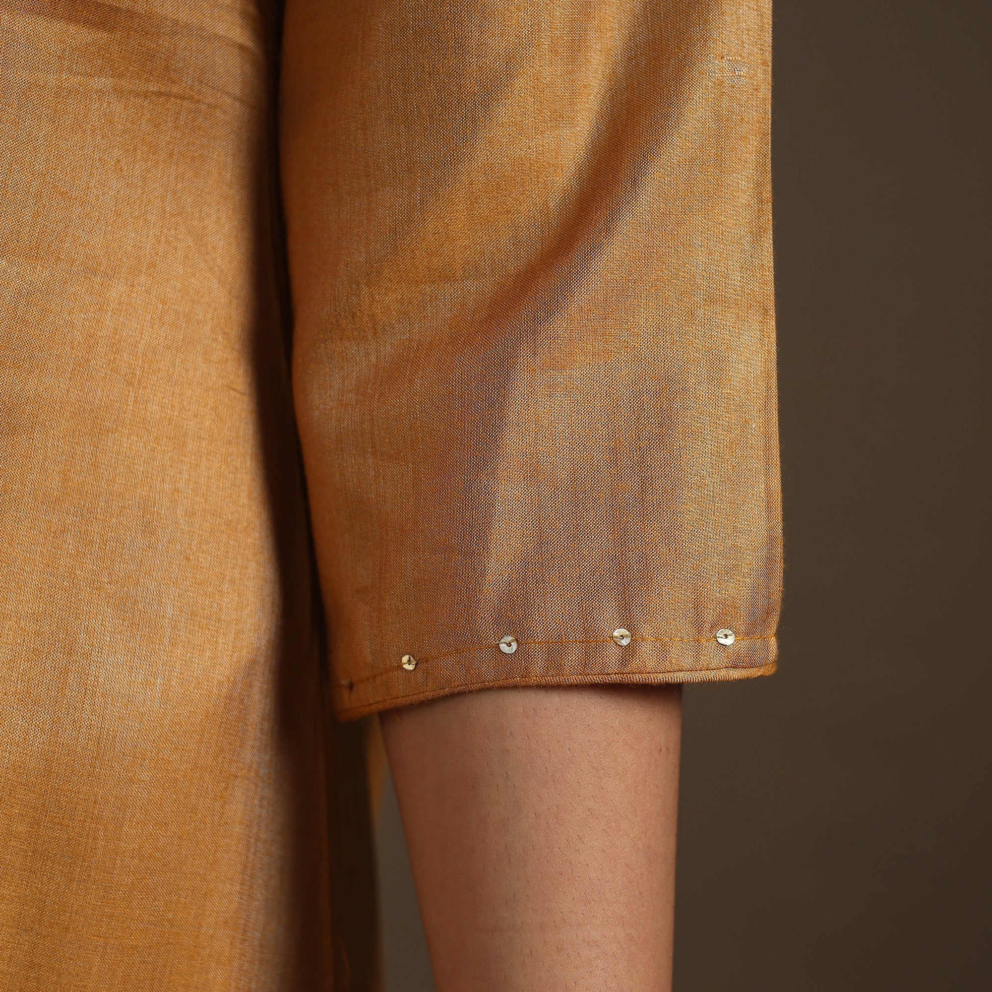 Yellow - Handloom Tussar Silk Cotton A-Line Plain Kurta 08 - Image 6