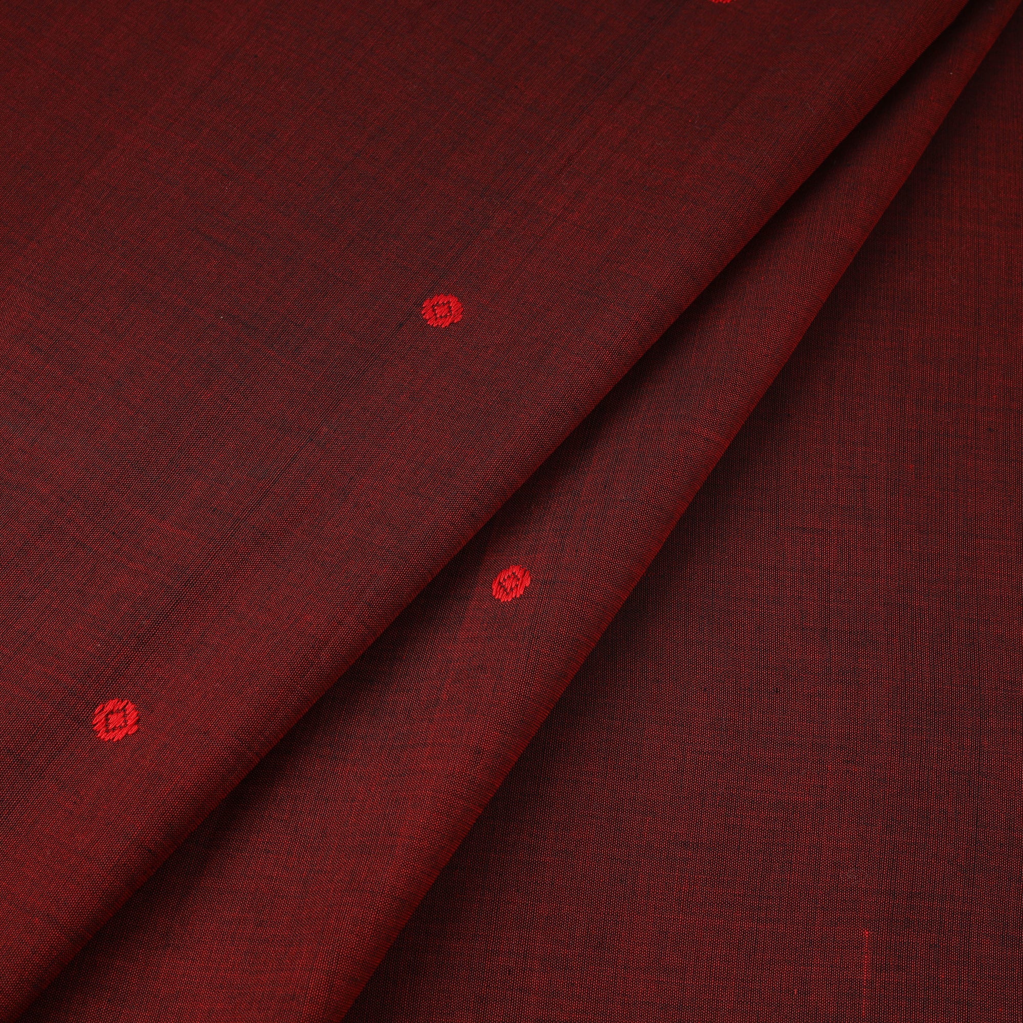 Red - Handloom Zari Buti Mercerised Cotton Chanderi Fabric 08 - Image 2