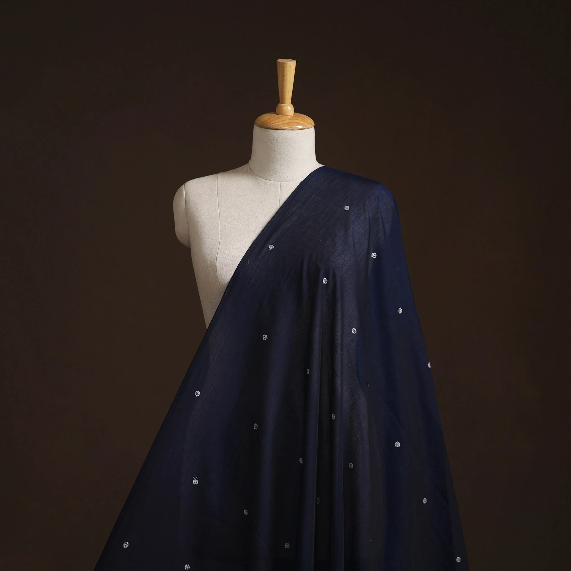 Blue - Handloom Zari Buti Mercerised Cotton Chanderi Fabric 10