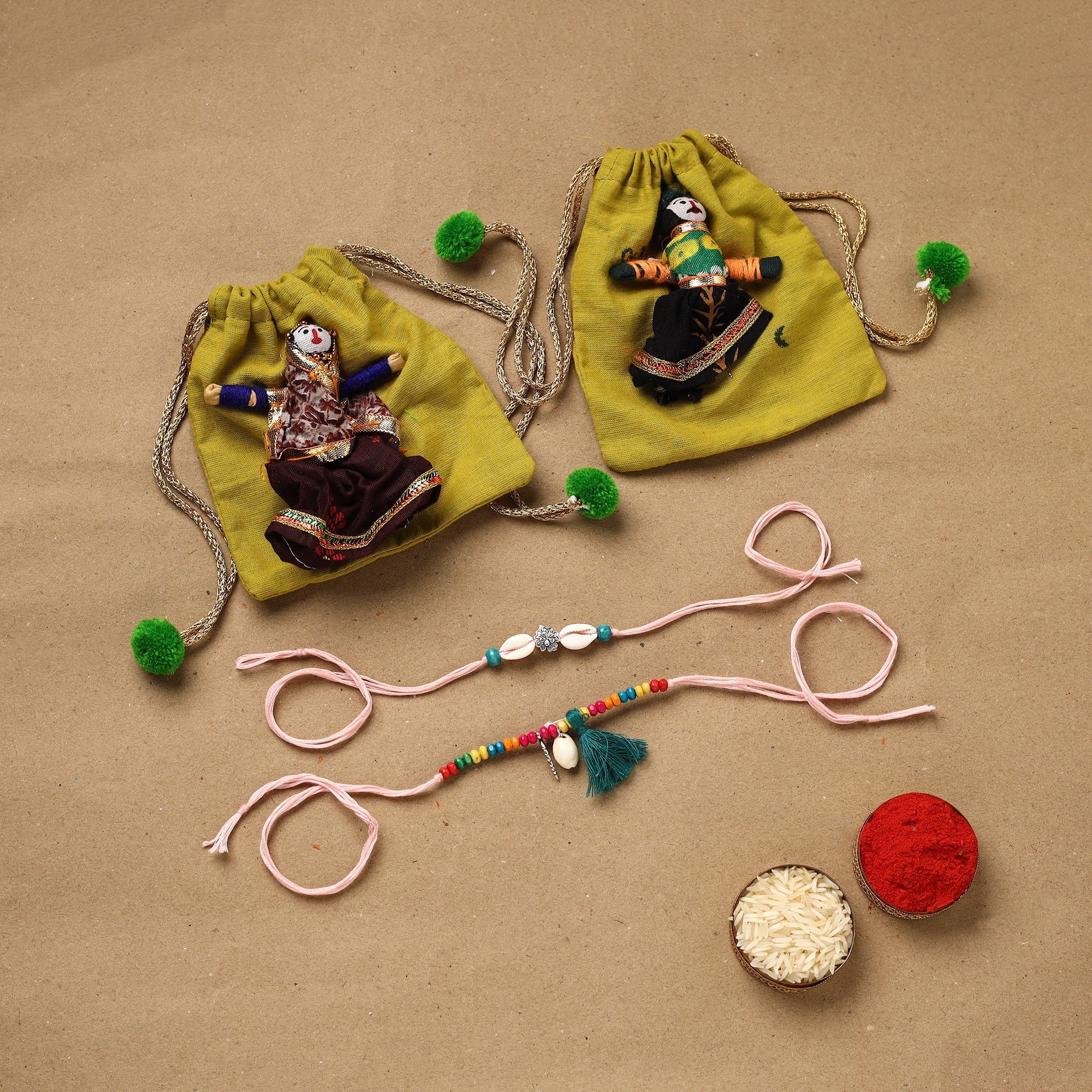Handmade Beads Shell Work Bhaiya Bhabhi Rakhi Set 126