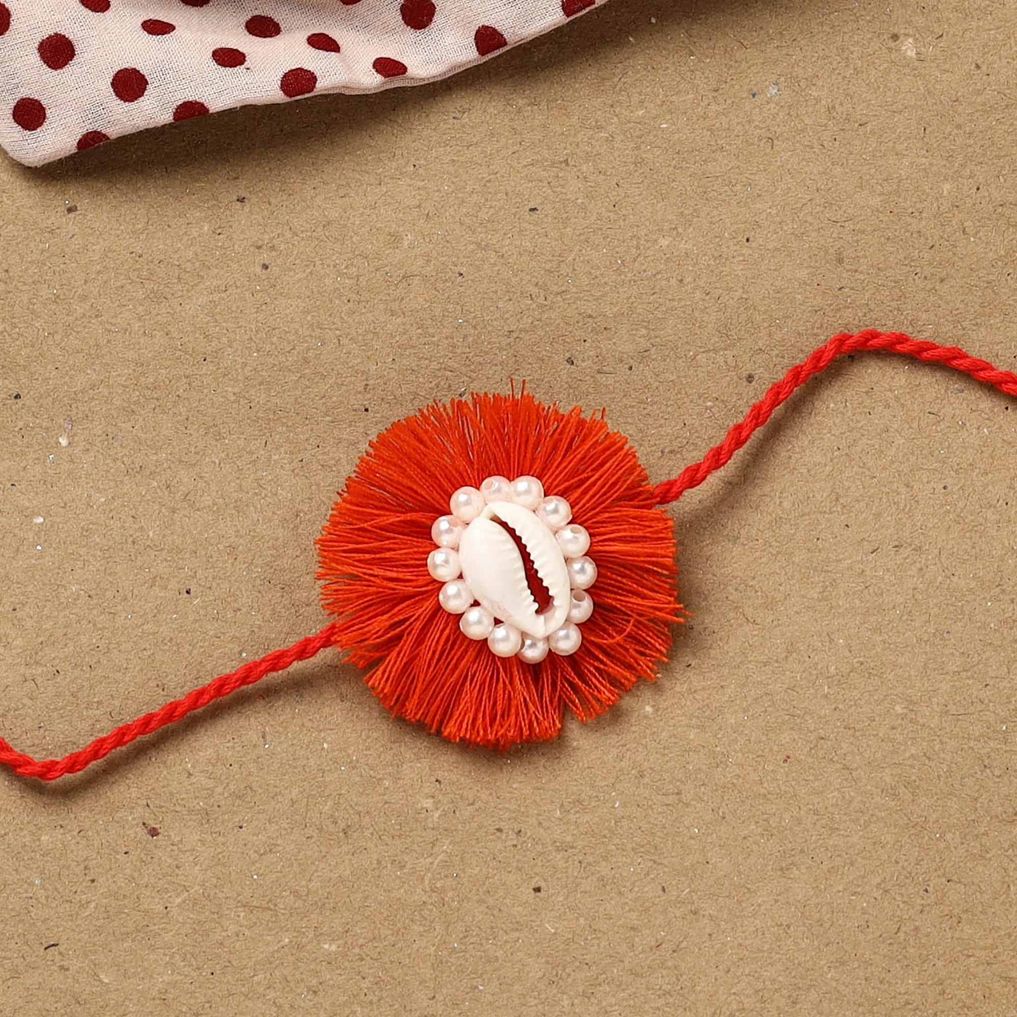 Flower - Handmade Beads Shell Work Rakhi 147 - Image 2