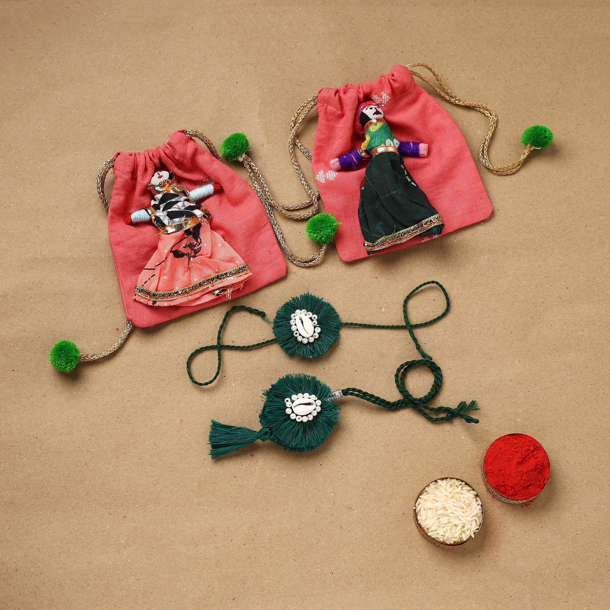 Flower - Handmade Beads Shell Work Rakhi & Lumba Set 113