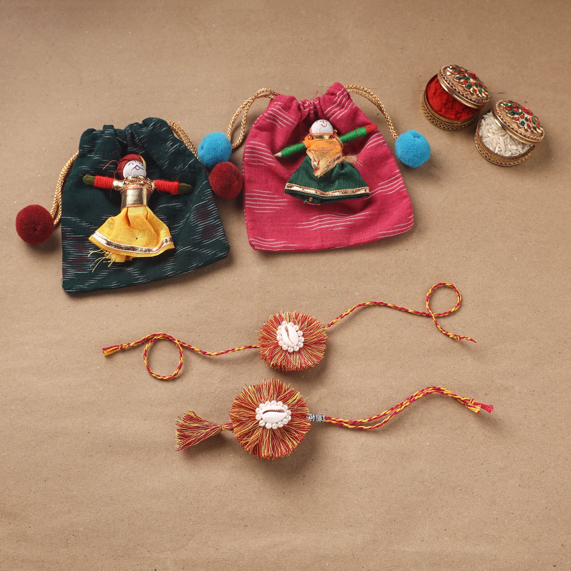 Handmade Beads Shell Work Rakhi & Lumba Set 117