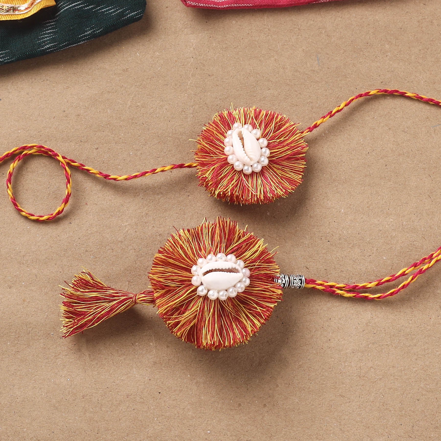 Handmade Beads Shell Work Rakhi & Lumba Set 117 - Image 2