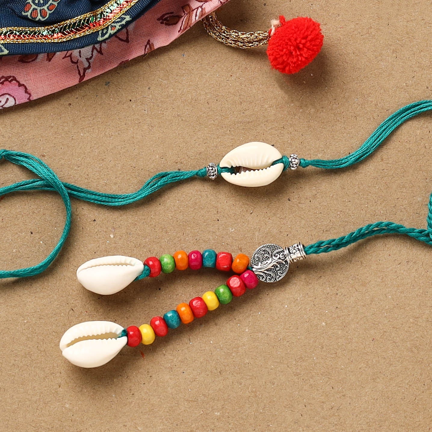 Handmade Beads Shell Work Rakhi & Lumba Set 134 - Image 2