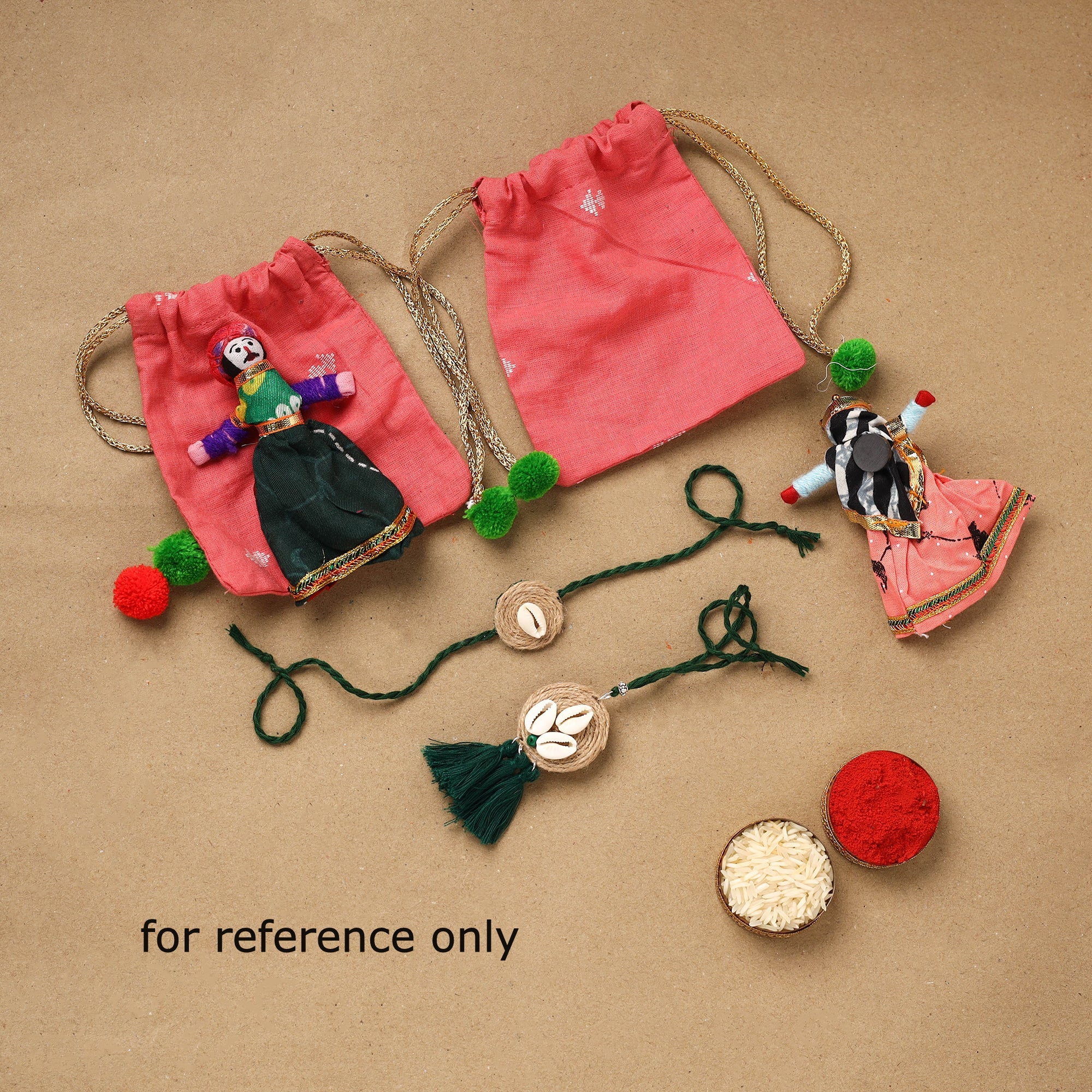 Handmade Beads Shell Work Rakhi & Lumba Set 134 - Image 3