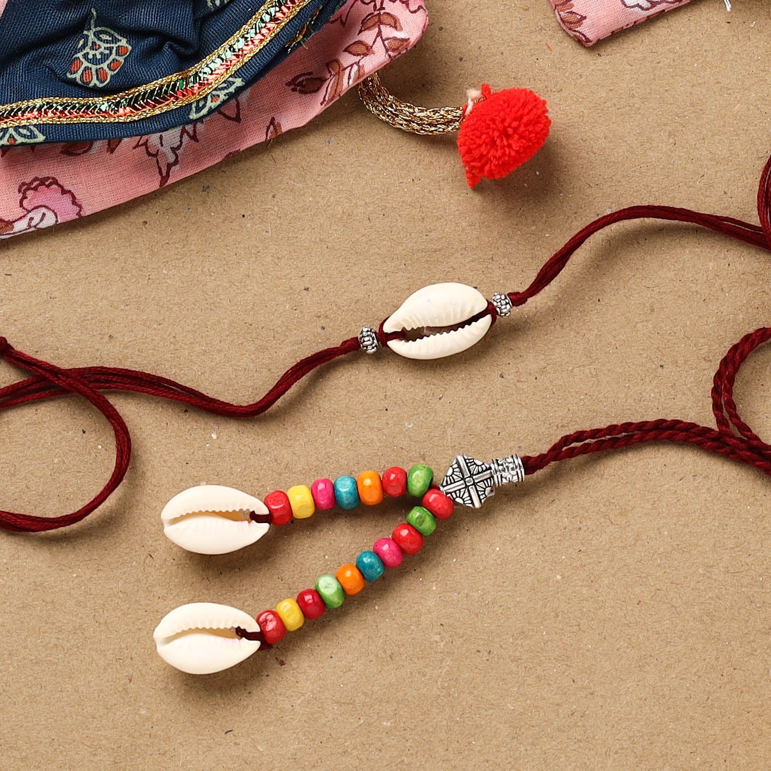 Handmade Beads Shell Work Rakhi & Lumba Set 135 - Image 2