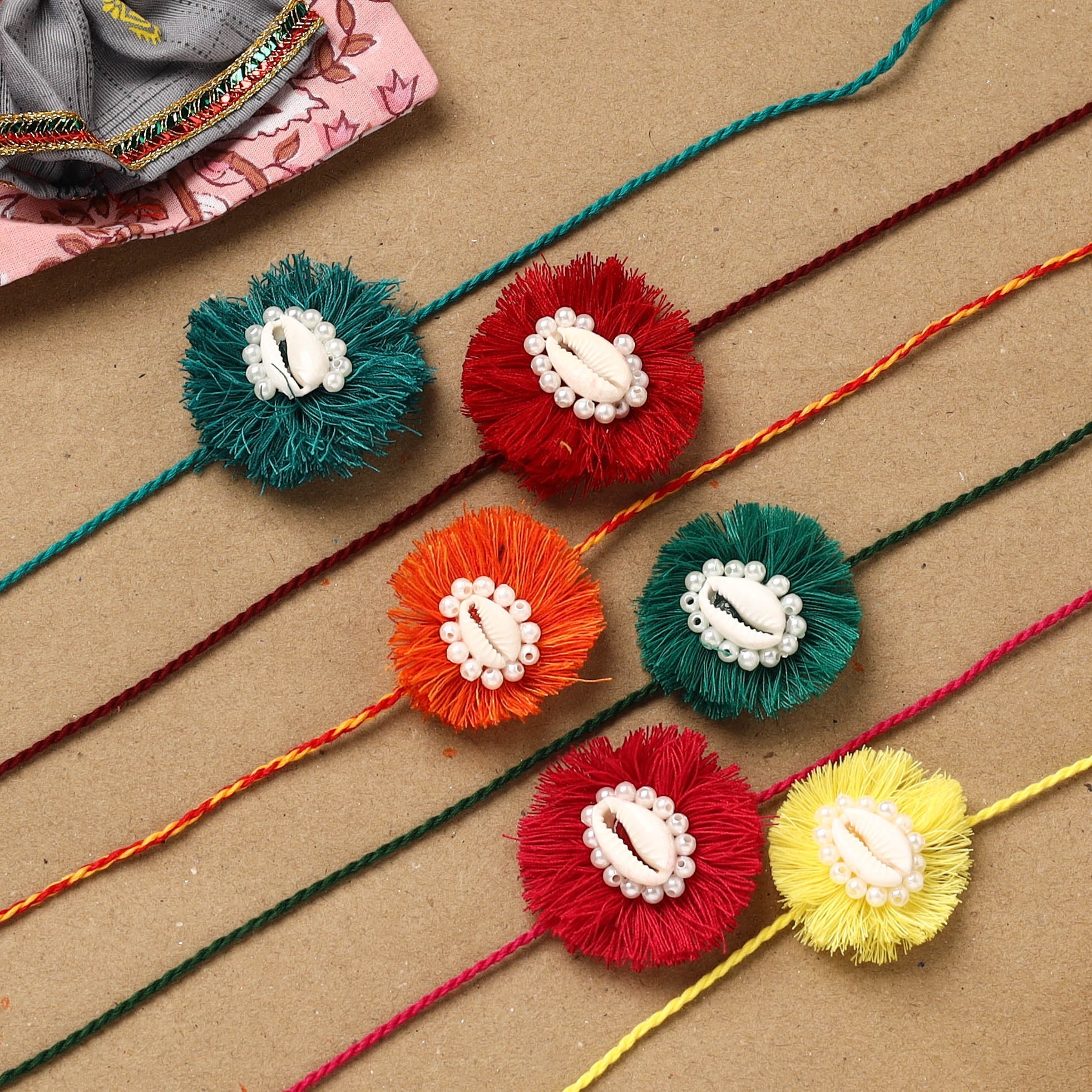Handmade Beads Shell Work Rakhi (Set of 6) 154 - Image 2