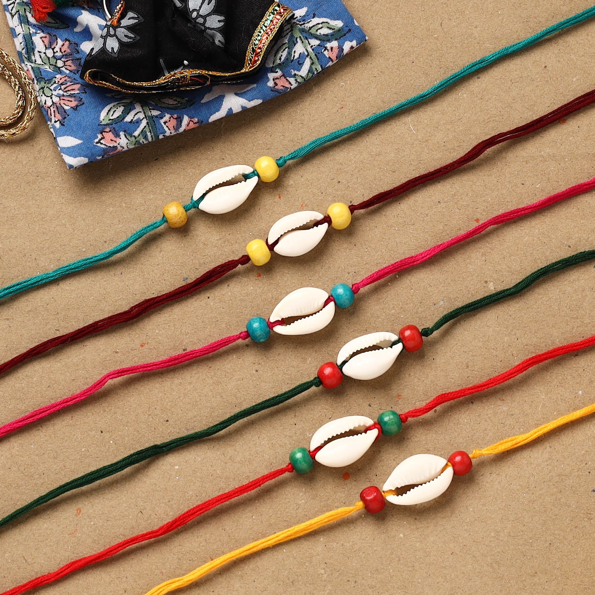 Handmade Beads Shell Work Rakhi (Set of 6) 158 - Image 2