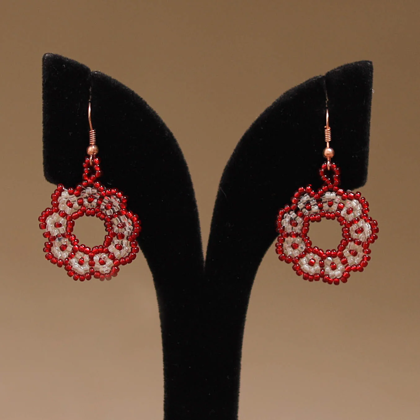 Red - Handmade Beadwork Earrings 49 - Image 2