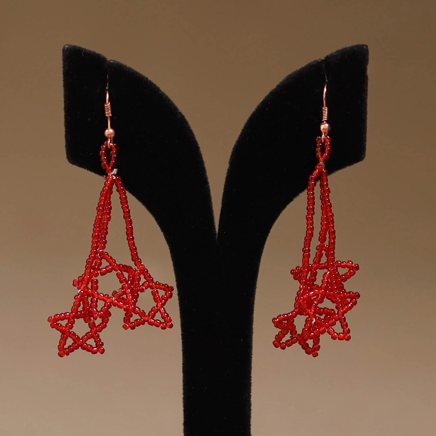 Red - Handmade Beadwork Earrings 71 - Image 2