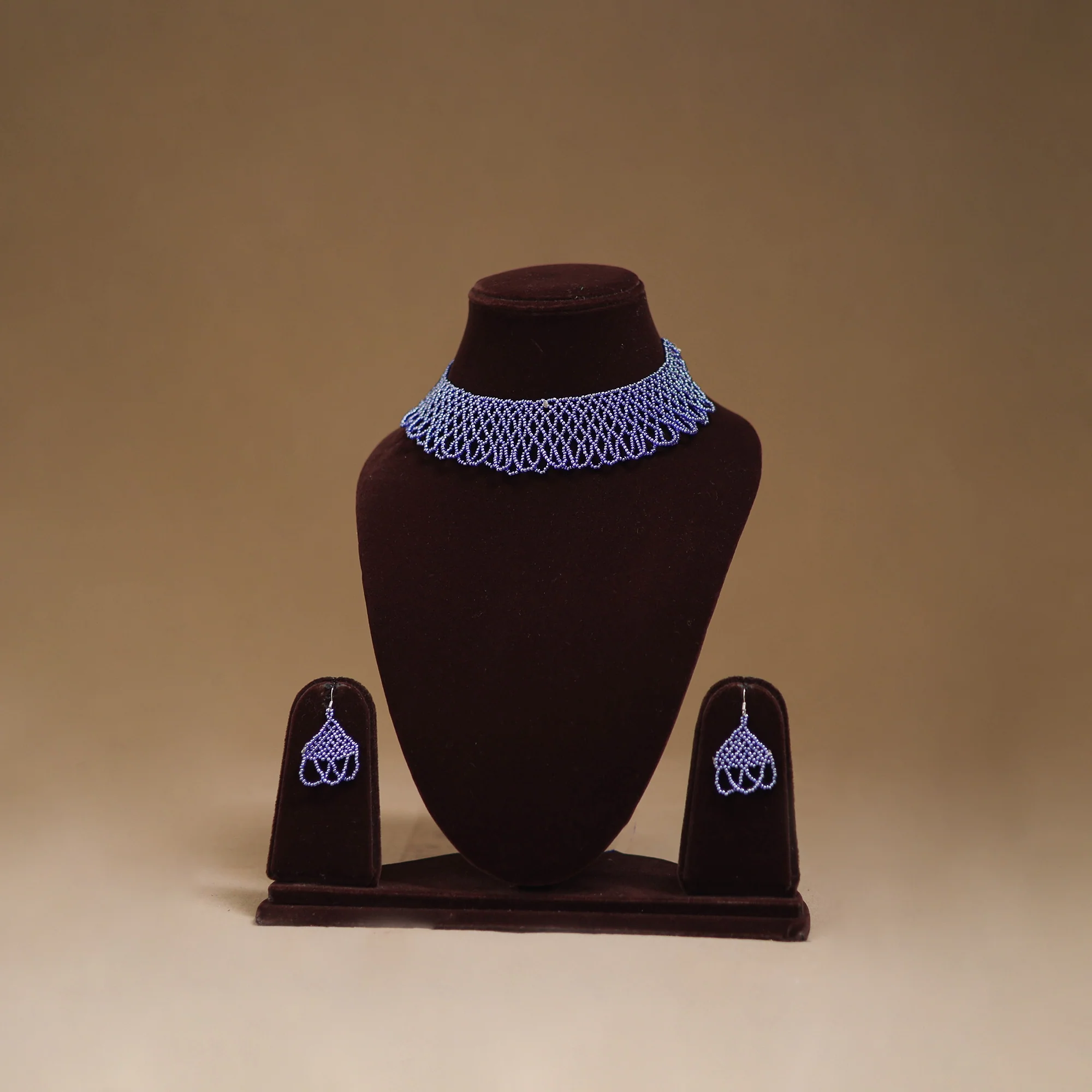 Blue - Handmade Beadwork Jaali Necklace Set 76