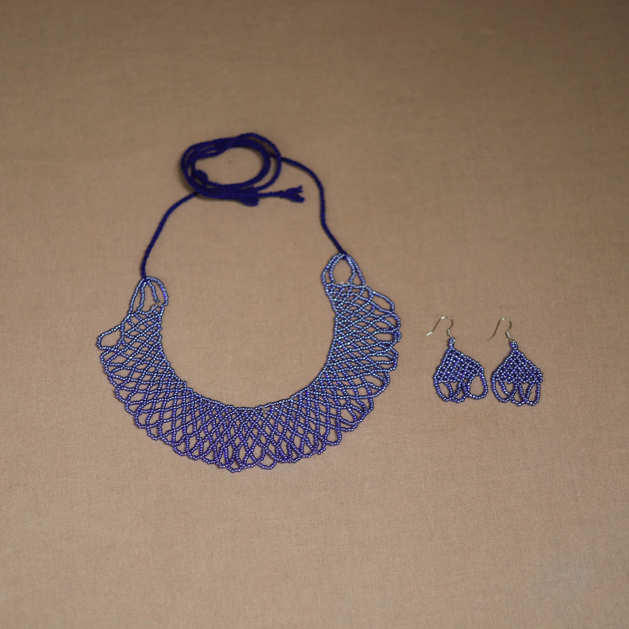 Blue - Handmade Beadwork Jaali Necklace Set 76 - Image 2