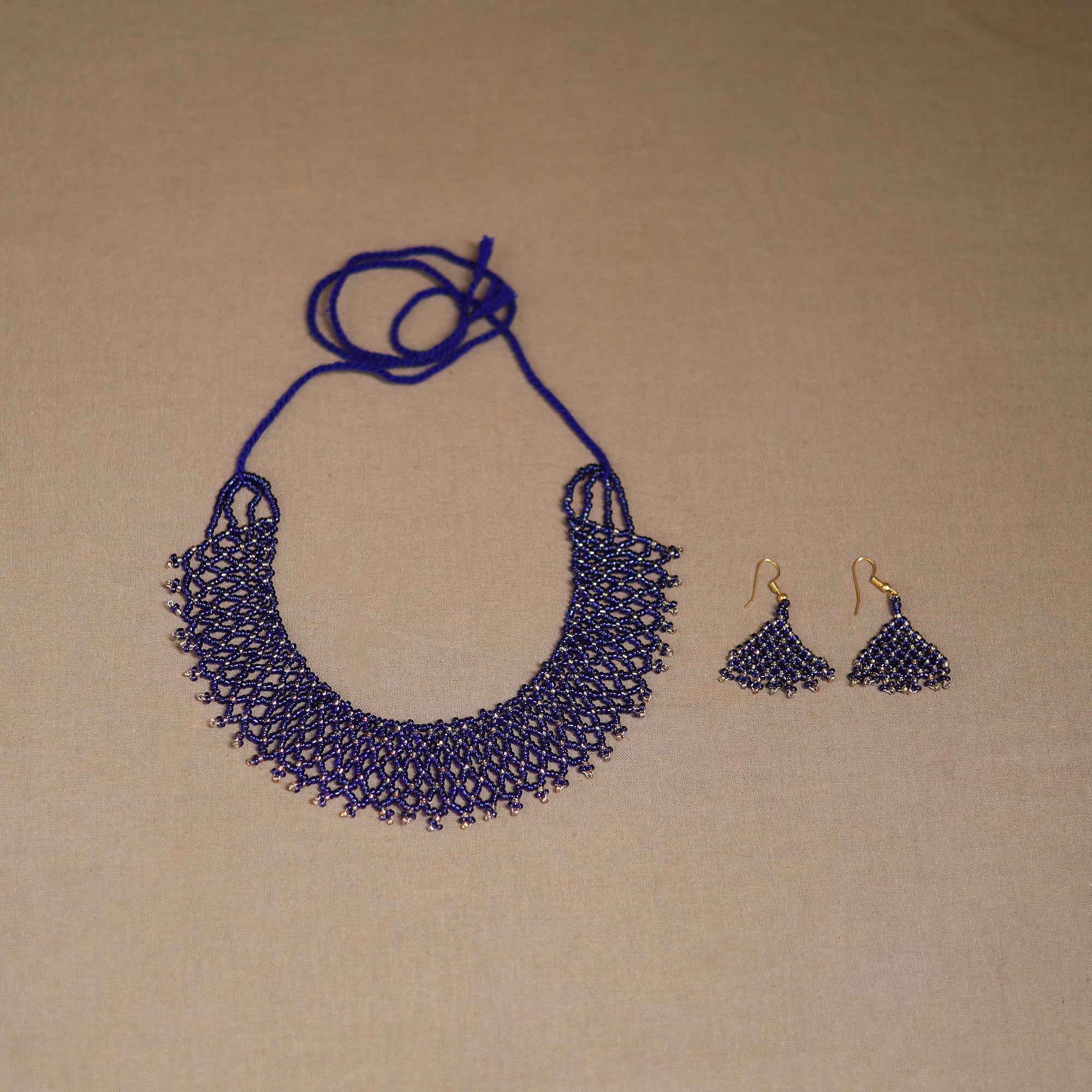 Blue - Handmade Beadwork Jaali Necklace Set 77 - Image 2