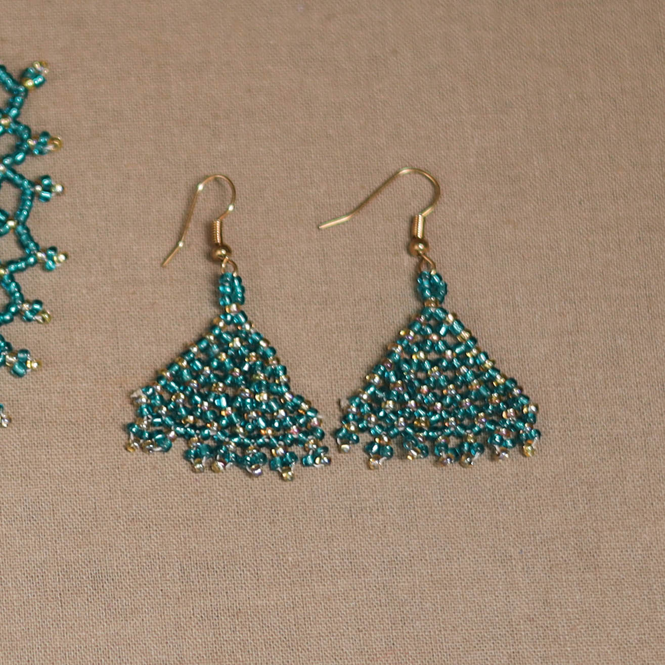 Green - Handmade Beadwork Jaali Necklace Set 78 - Image 3