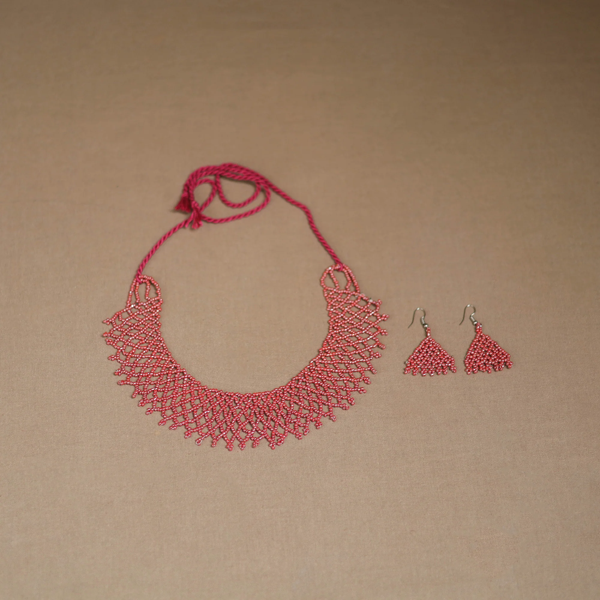 Pink - Handmade Beadwork Jaali Necklace Set 80 - Image 2