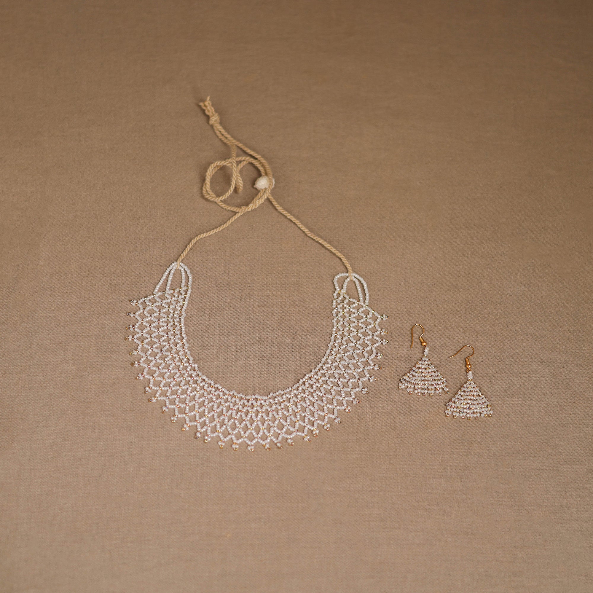White - Handmade Beadwork Jaali Necklace Set 83 - Image 2