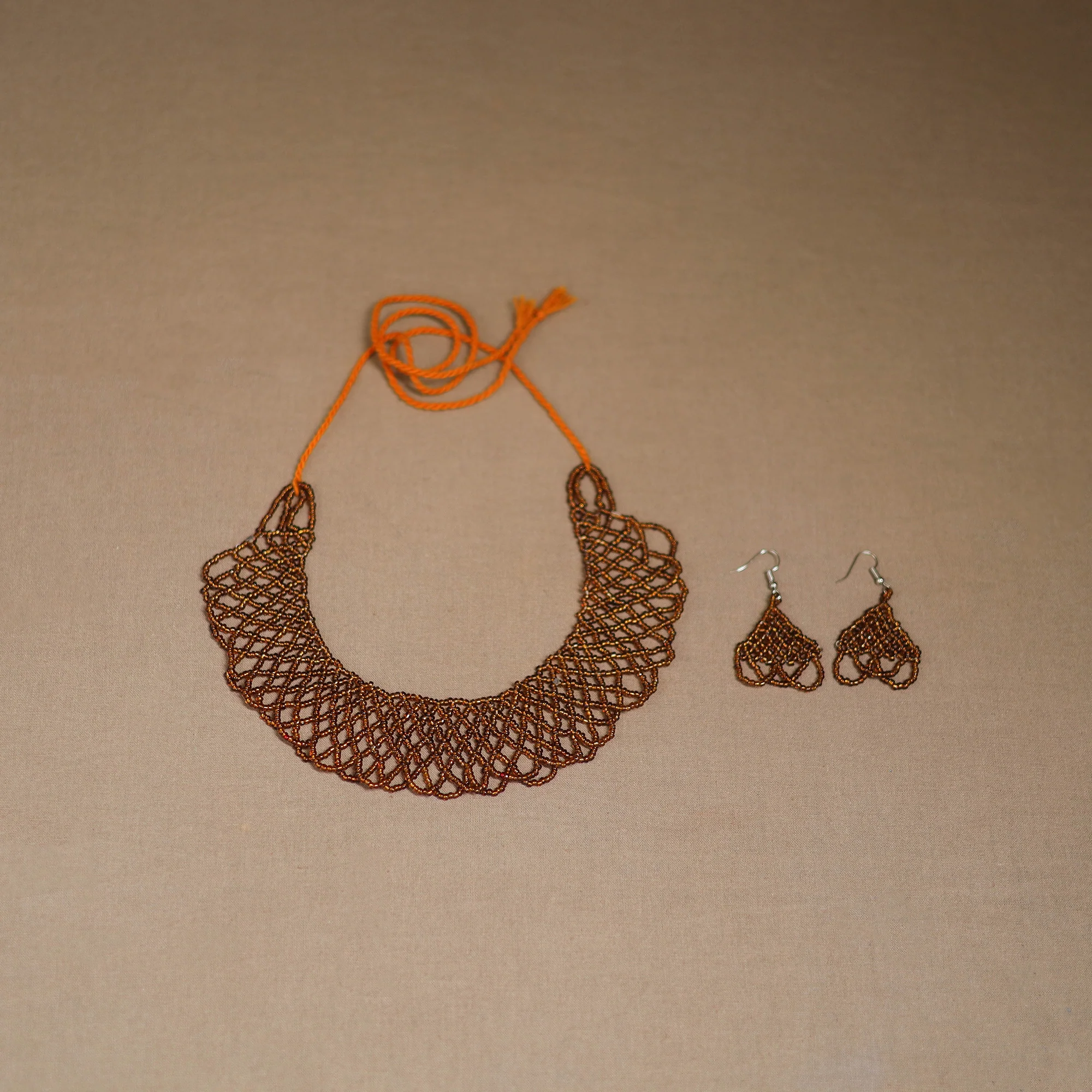 Brown - Handmade Beadwork Jaali Necklace Set 84 - Image 2