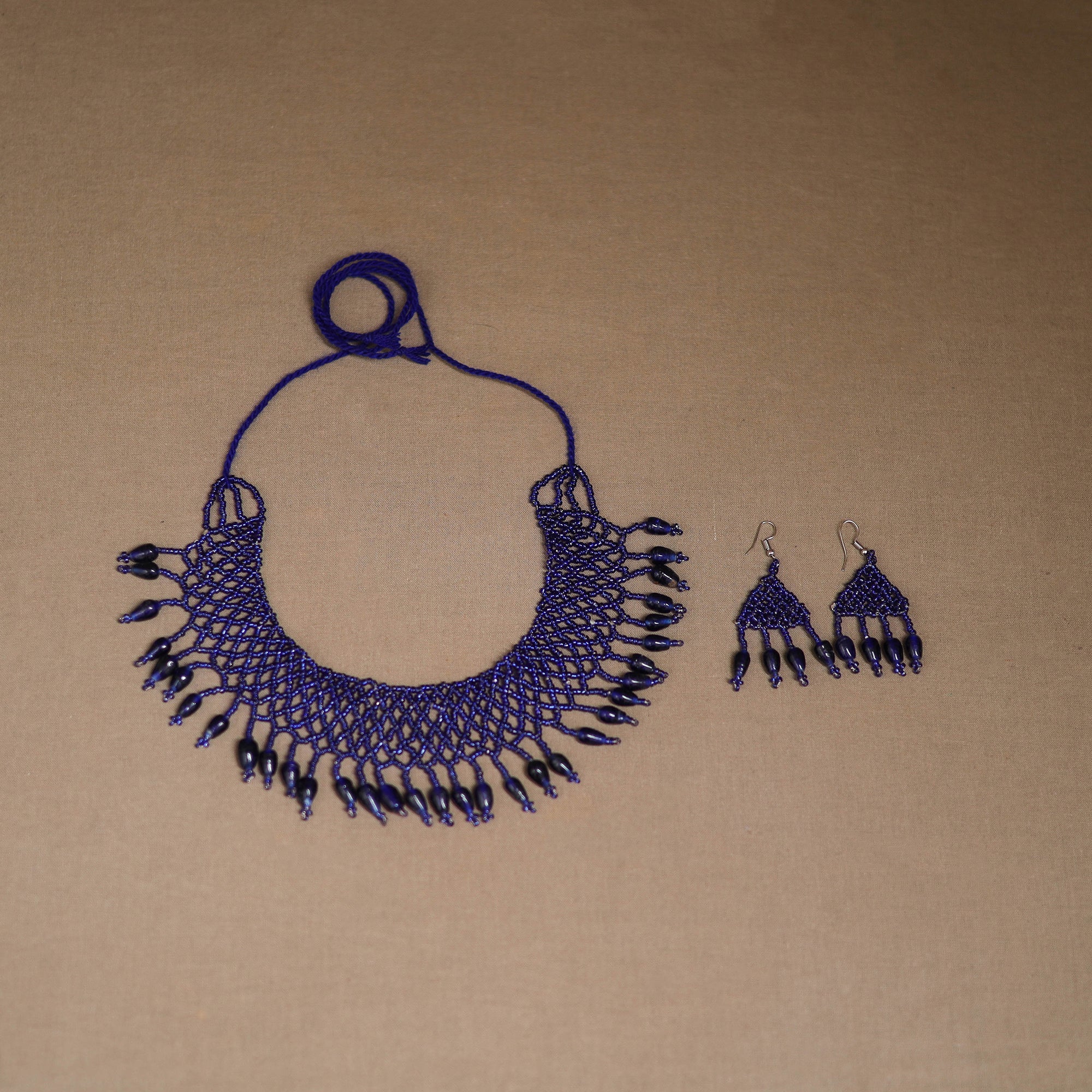 Blue - Handmade Beadwork Jaali Necklace Set 89 - Image 2