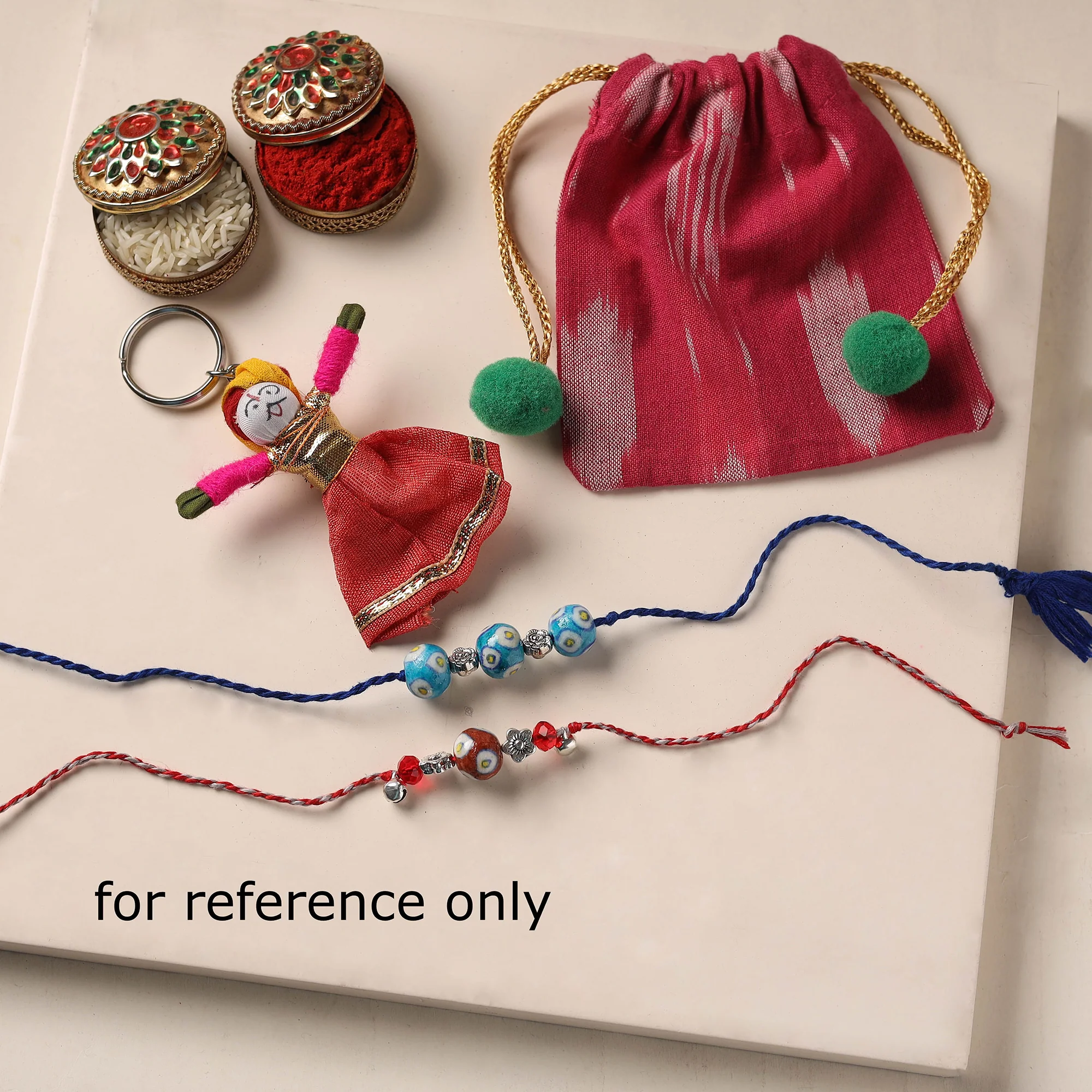 Blue - Handmade Blue Pottery & GS Bead Work Rakhi 01 - Image 3