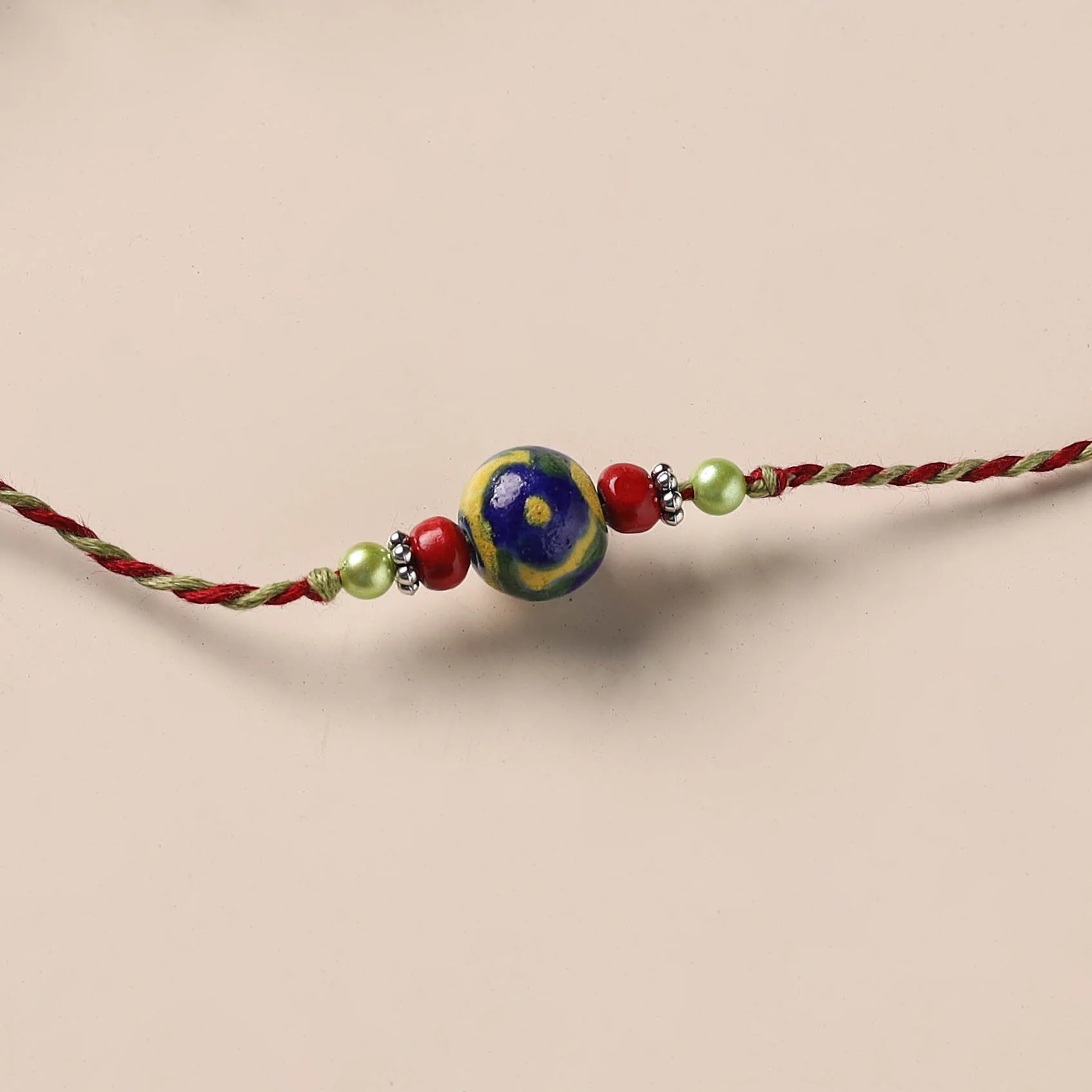 Multicolor - Handmade Blue Pottery & GS Bead Work Rakhi 10 - Image 2
