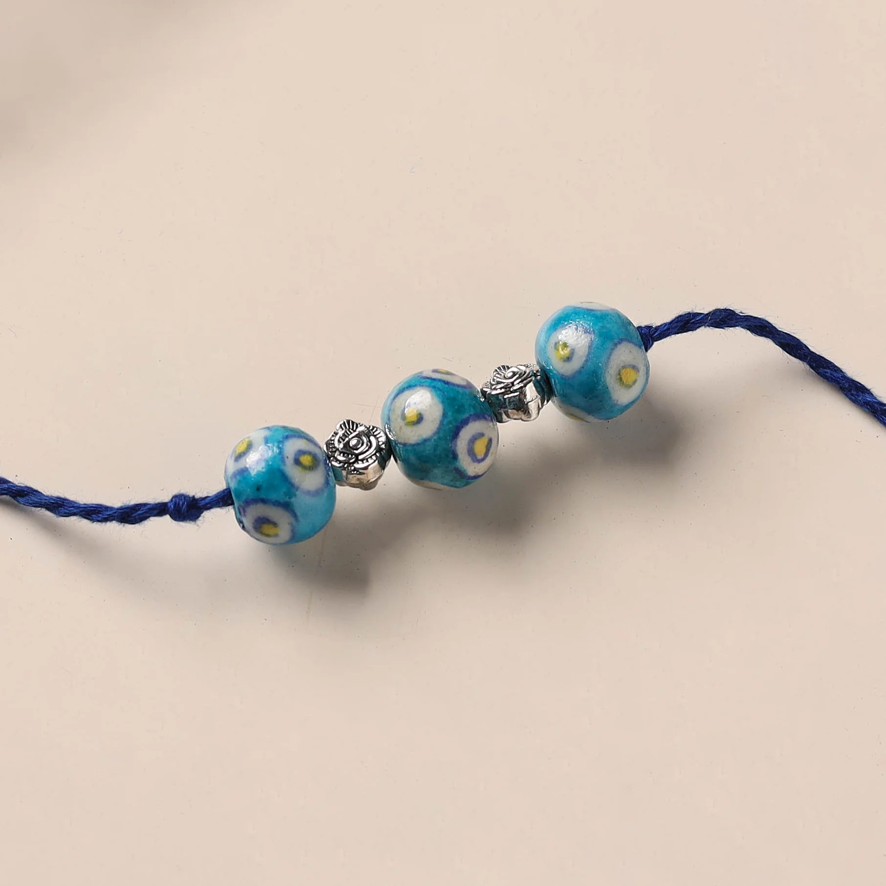 Blue - Handmade Blue Pottery & GS Bead Work Rakhi 16 - Image 2