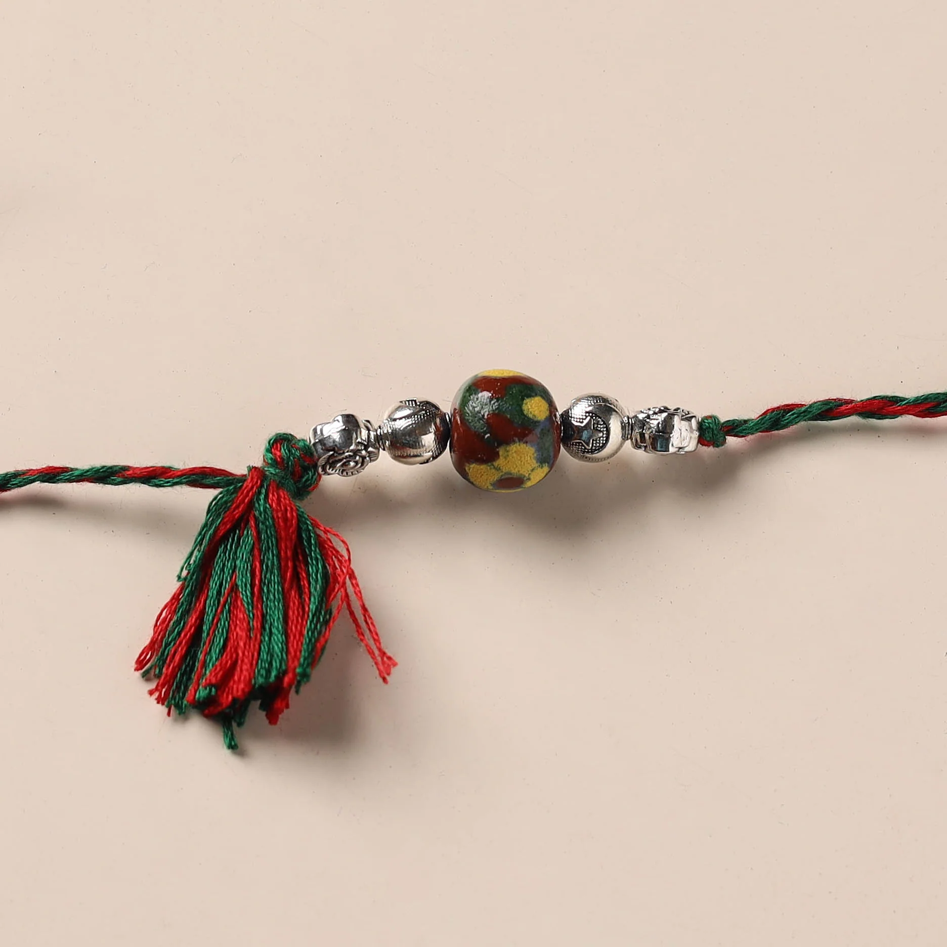 Maroon - Handmade Blue Pottery & GS Bead Work Rakhi 19 - Image 2