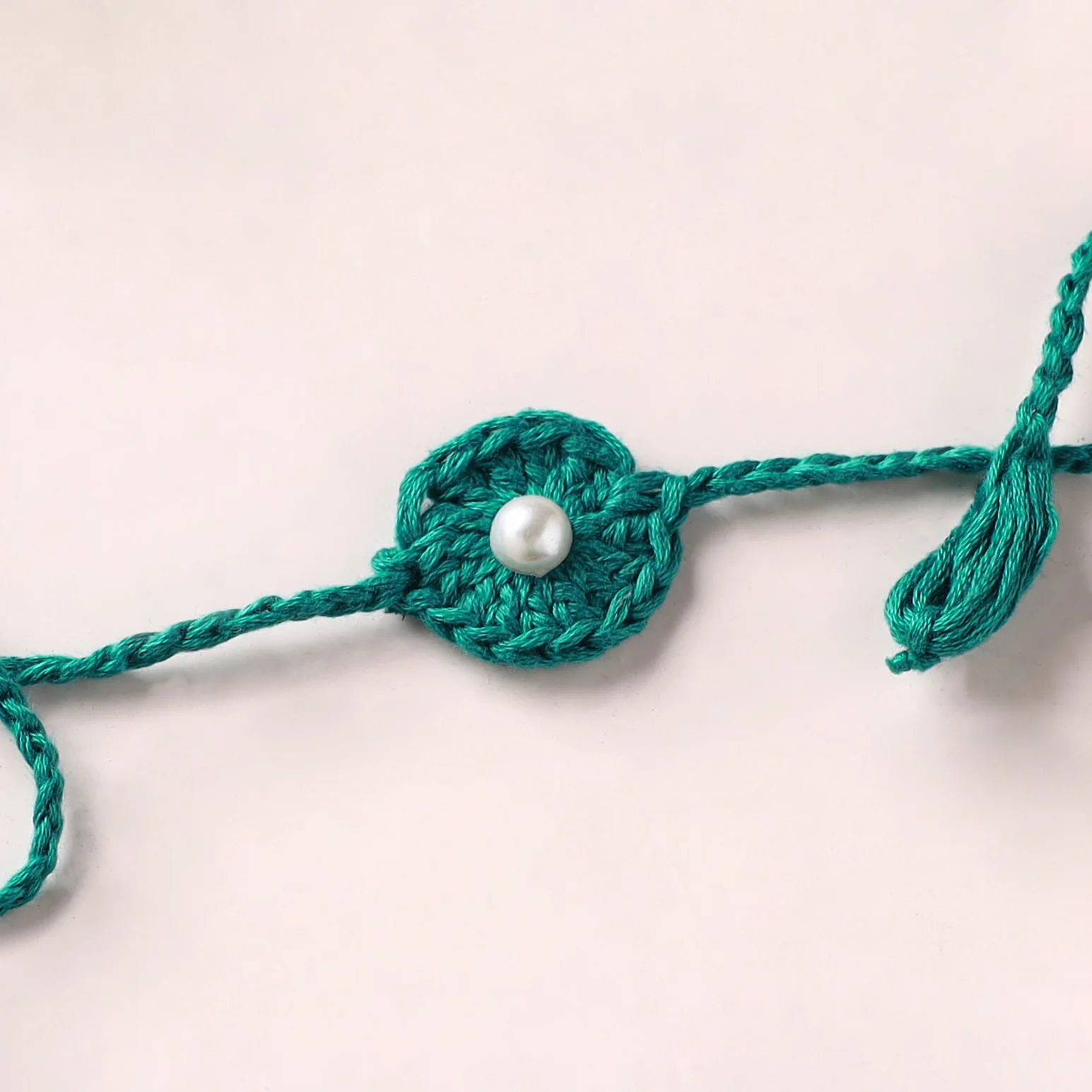 Flower - Handmade Crochet Pearl Work Rakhi 01 - Image 2
