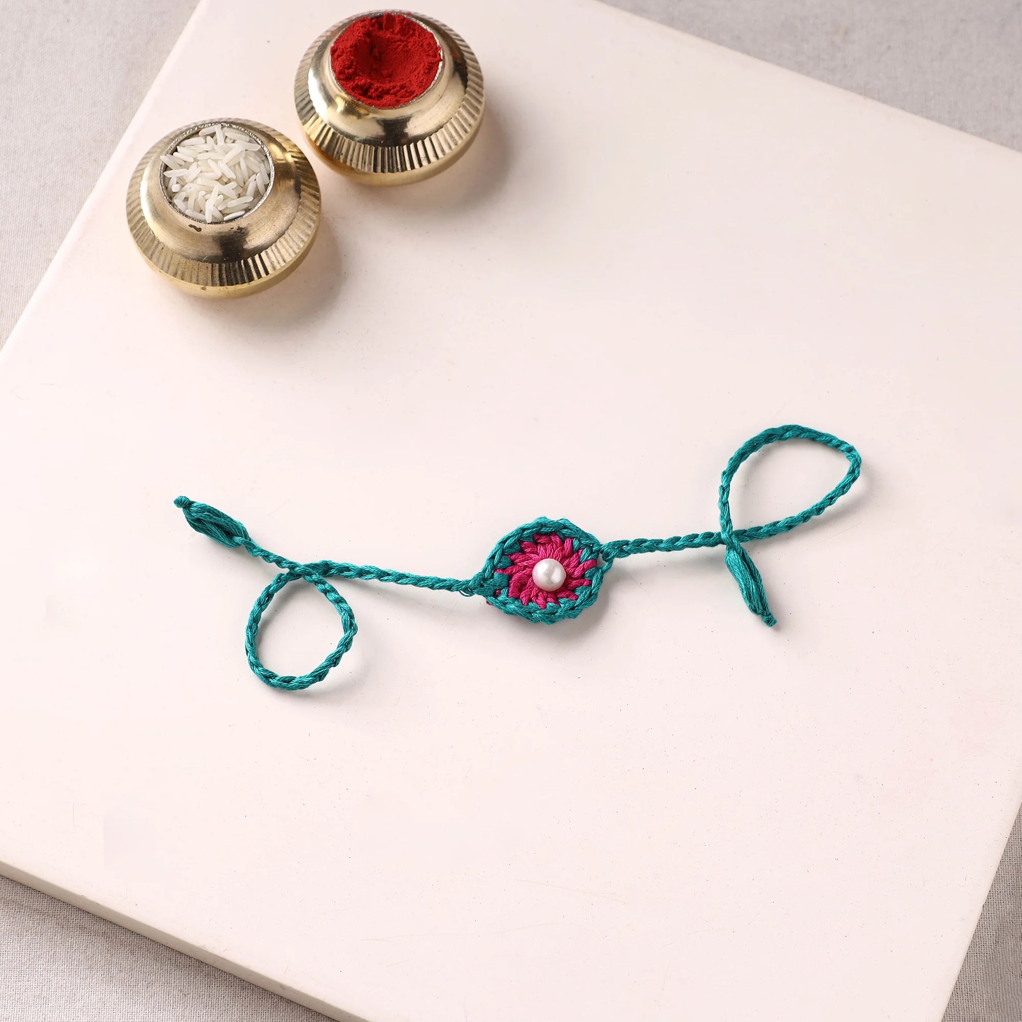 Flower - Handmade Crochet Pearl Work Rakhi 02