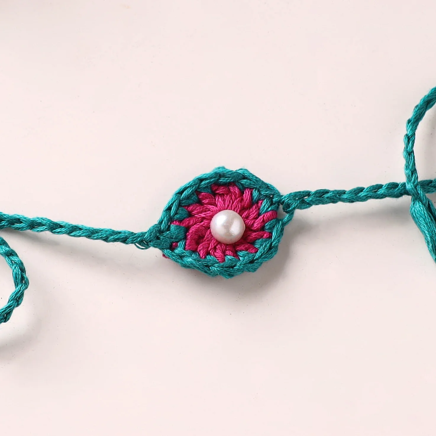 Flower - Handmade Crochet Pearl Work Rakhi 02 - Image 2