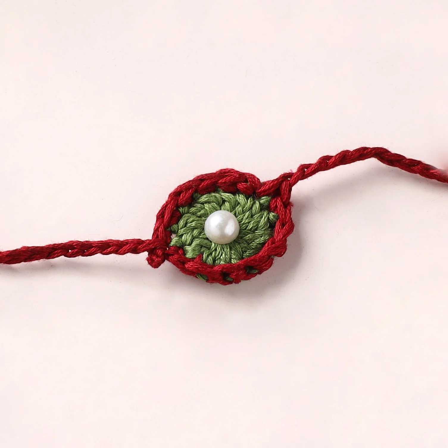 Flower - Handmade Crochet Pearl Work Rakhi 05 - Image 2