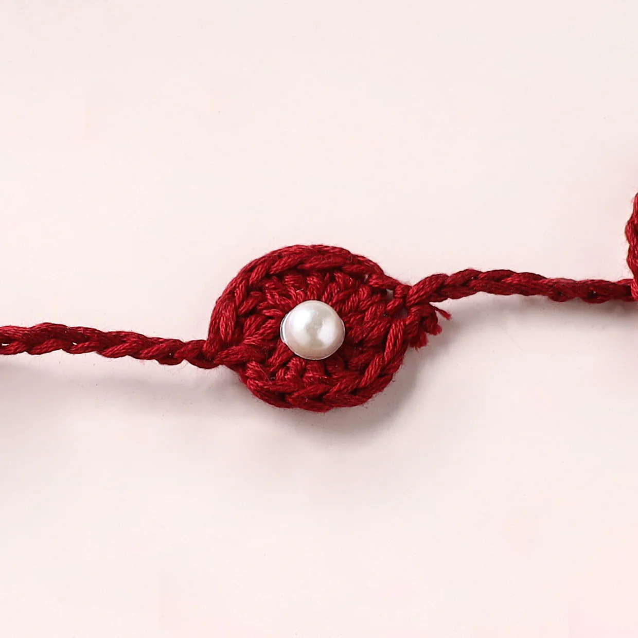 Flower - Handmade Crochet Pearl Work Rakhi 07 - Image 2