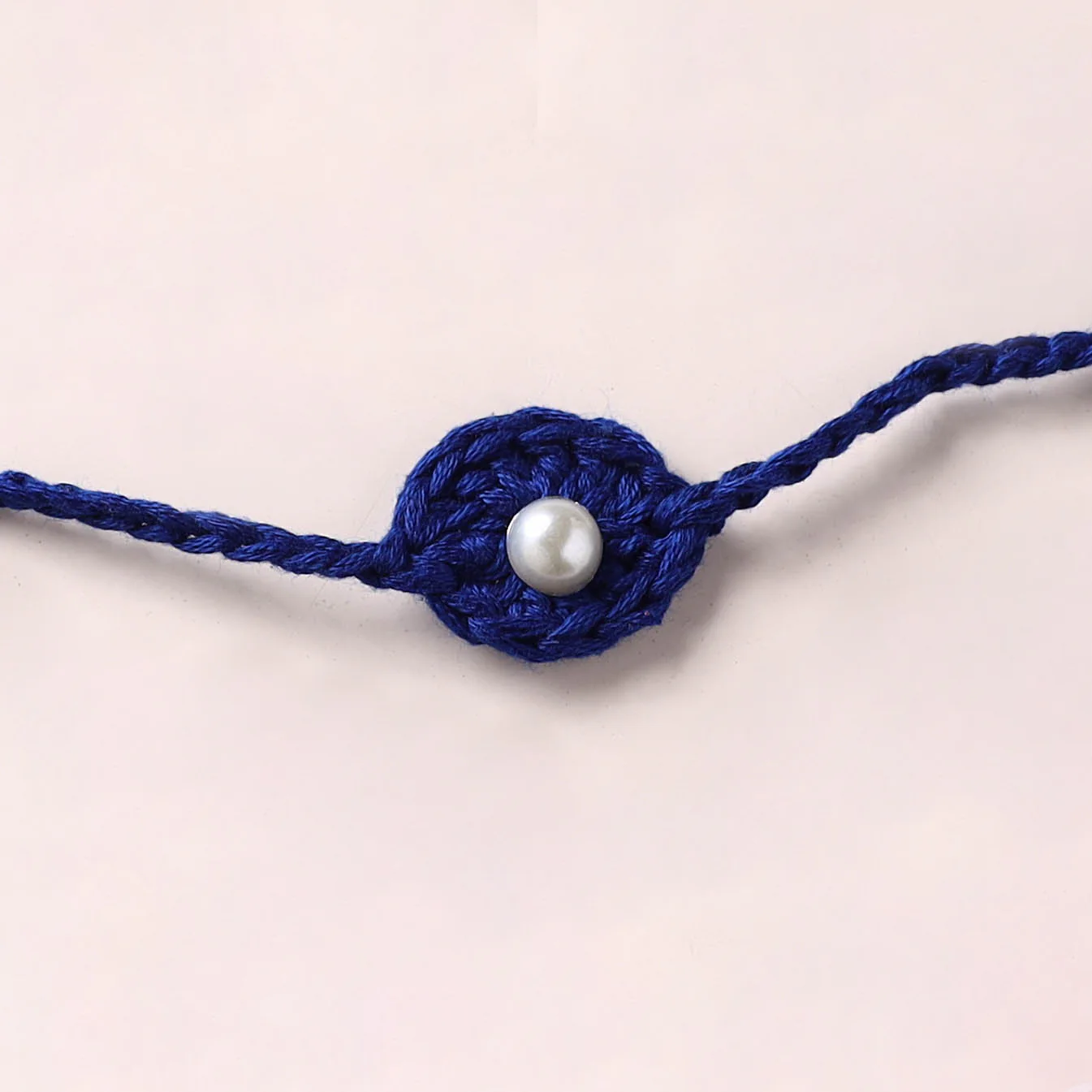 Flower - Handmade Crochet Pearl Work Rakhi 13 - Image 2