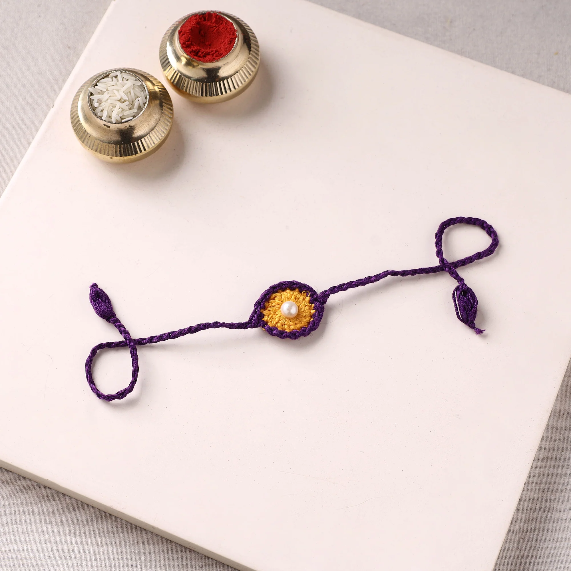 Flower - Handmade Crochet Pearl Work Rakhi 18