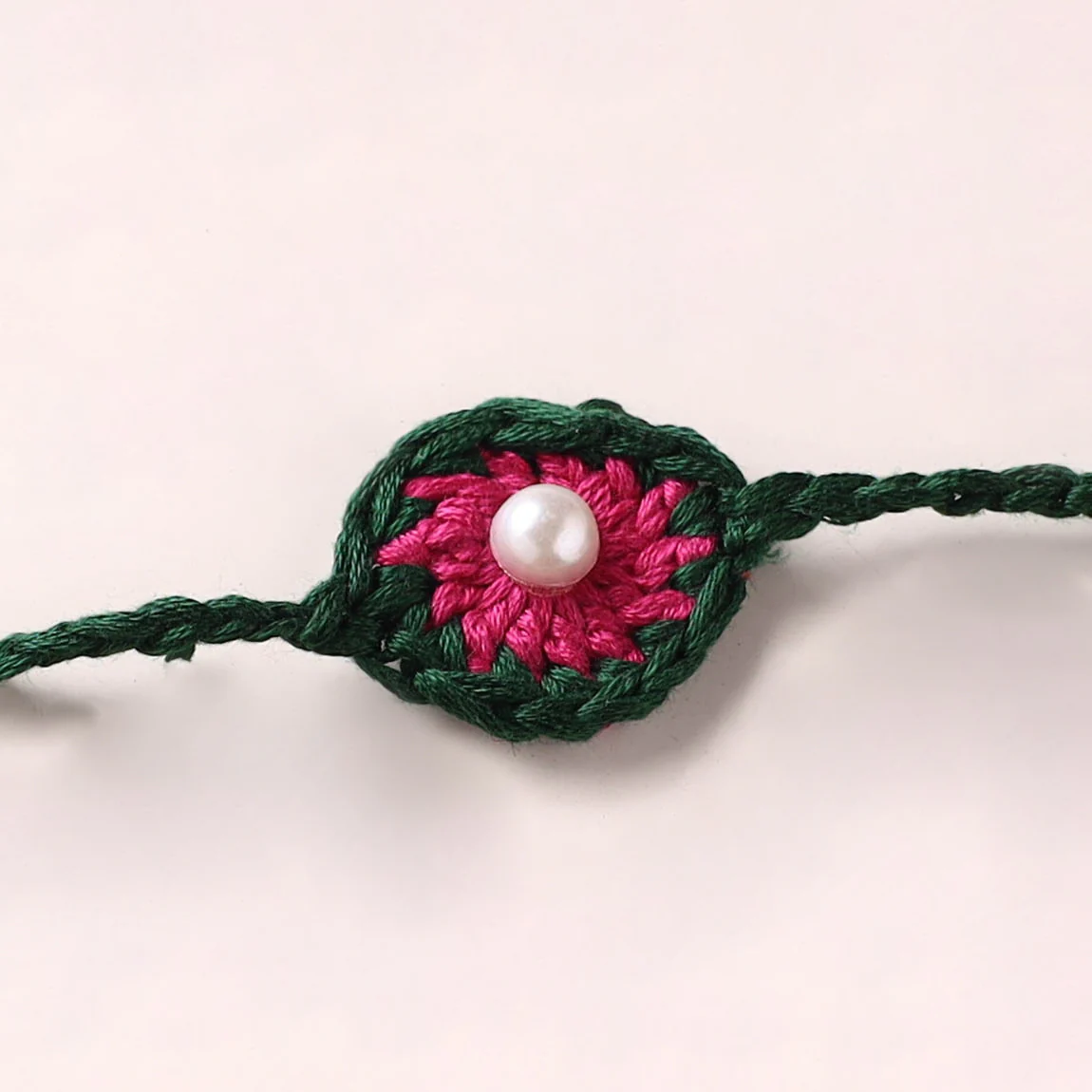 Flower - Handmade Crochet Pearl Work Rakhi 21 - Image 2