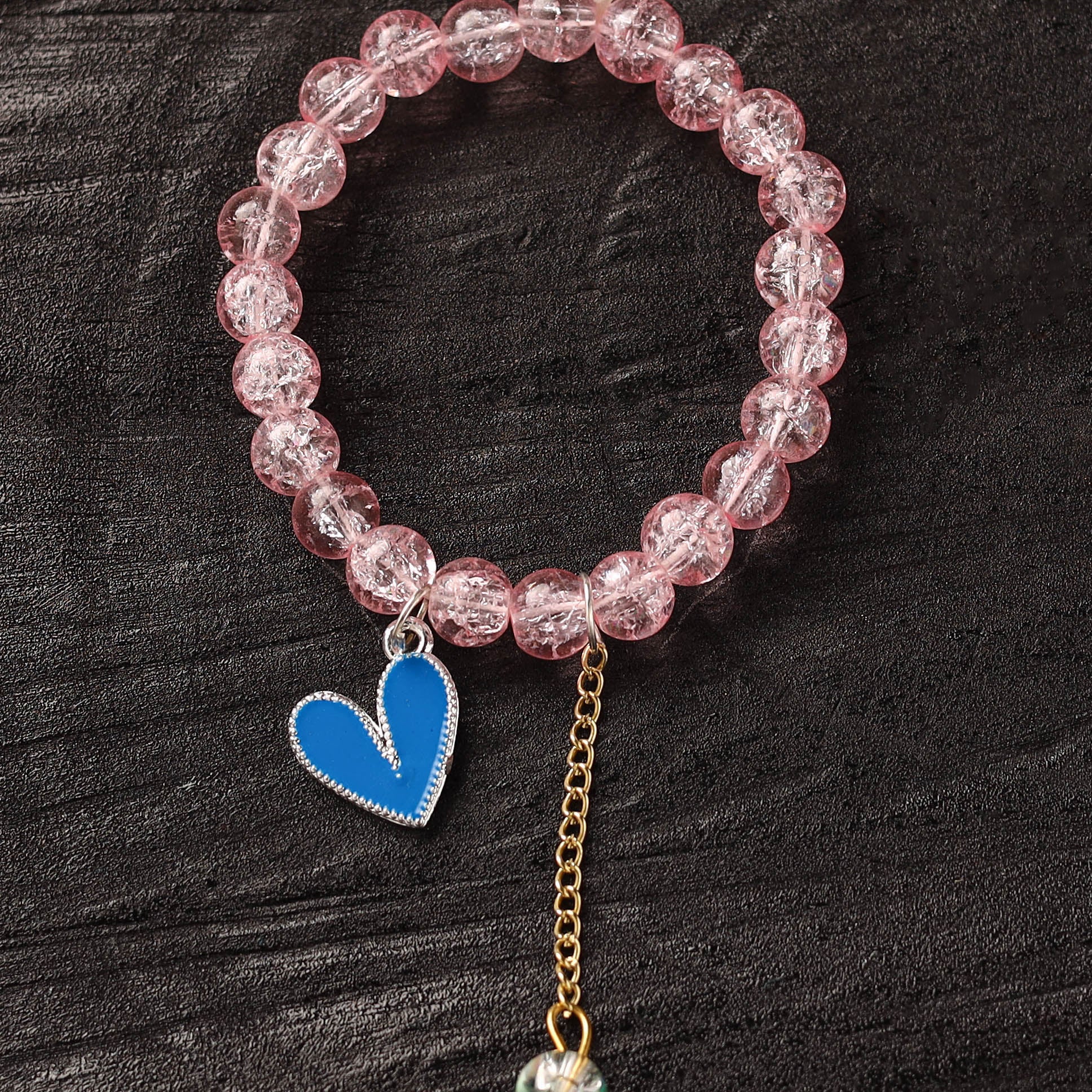 Handmade Crystal Beaded Bracelet with Heart Charm 05 - Image 2