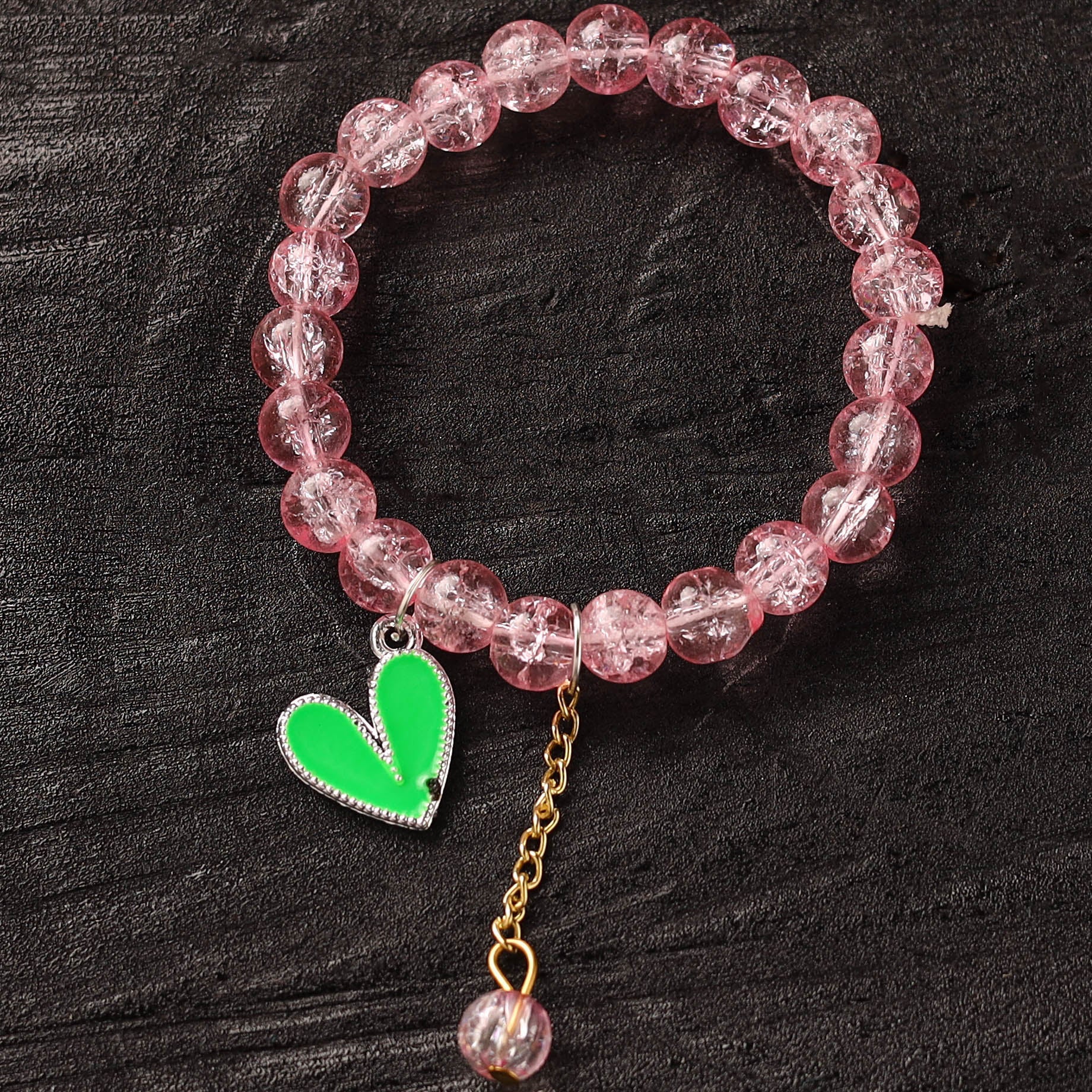 Handmade Crystal Beaded Bracelet with Heart Charm 06 - Image 2
