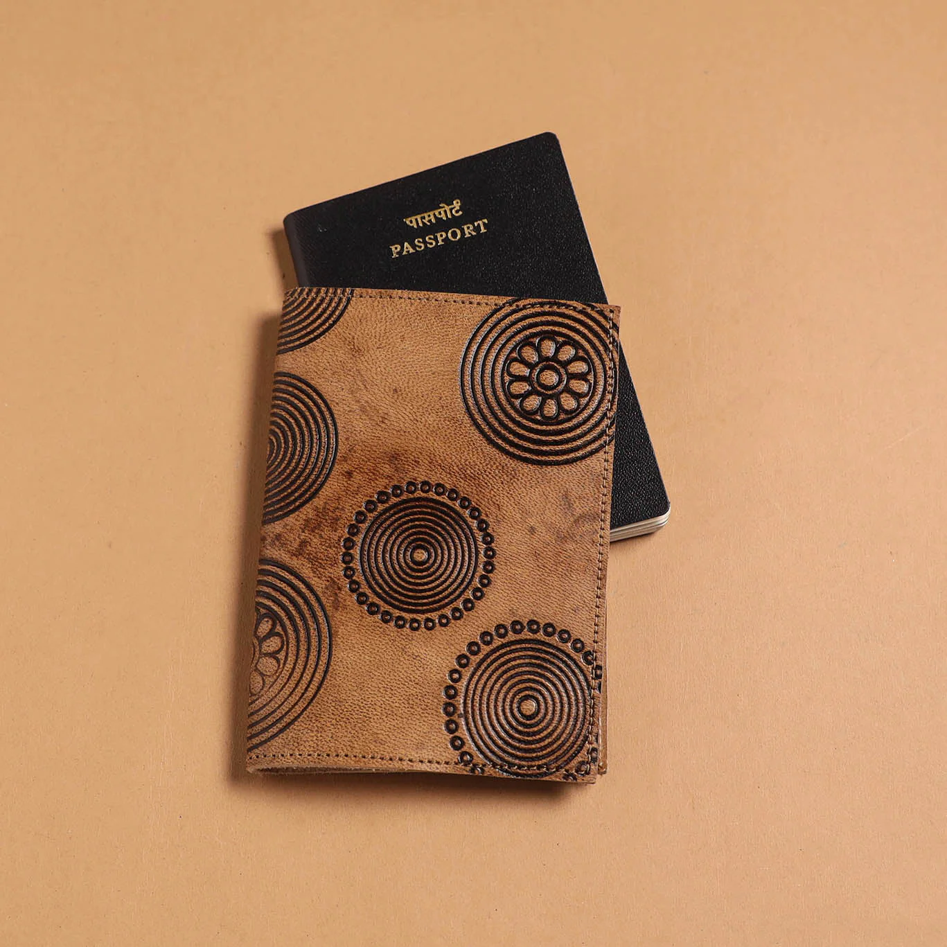 Brown - Handmade Embossed Leather Passport Cover 14 - Image 2